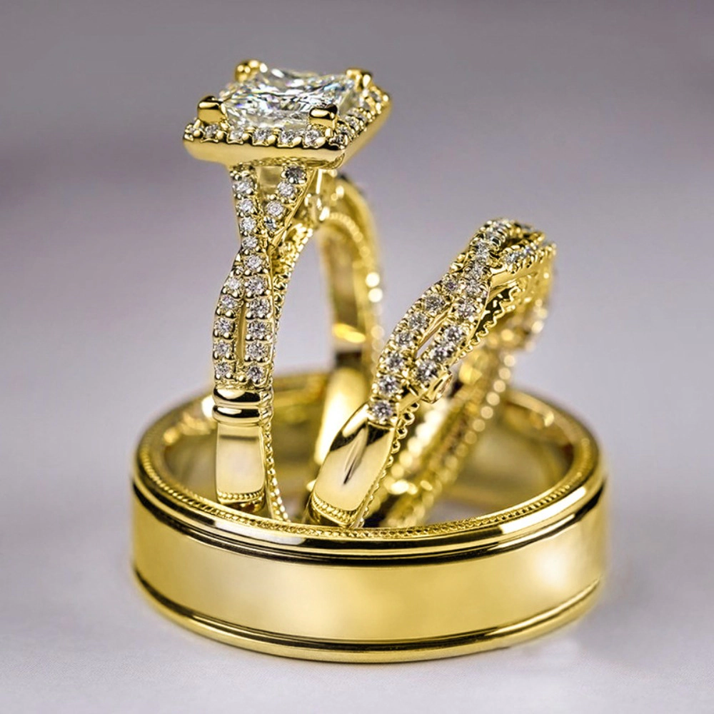 Wardrobe Whimsy Bridal Ring Set Princess Cut Halo CZ Twist Band