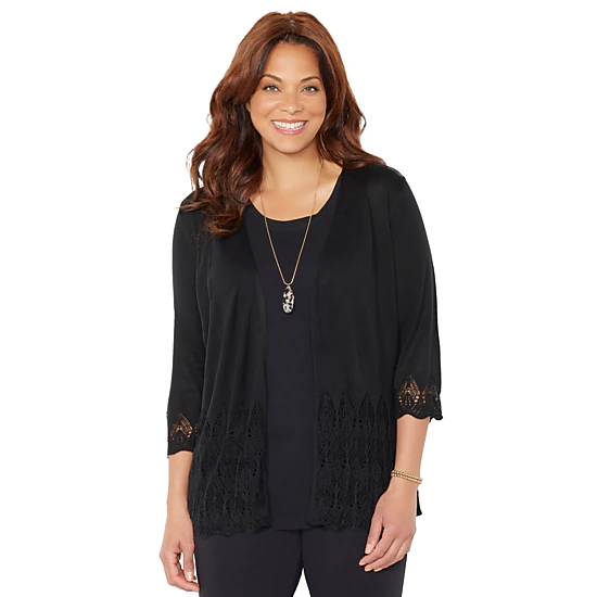 Catherines Women's Plus Size Pointelle Chevron Cardigan - JCPenney