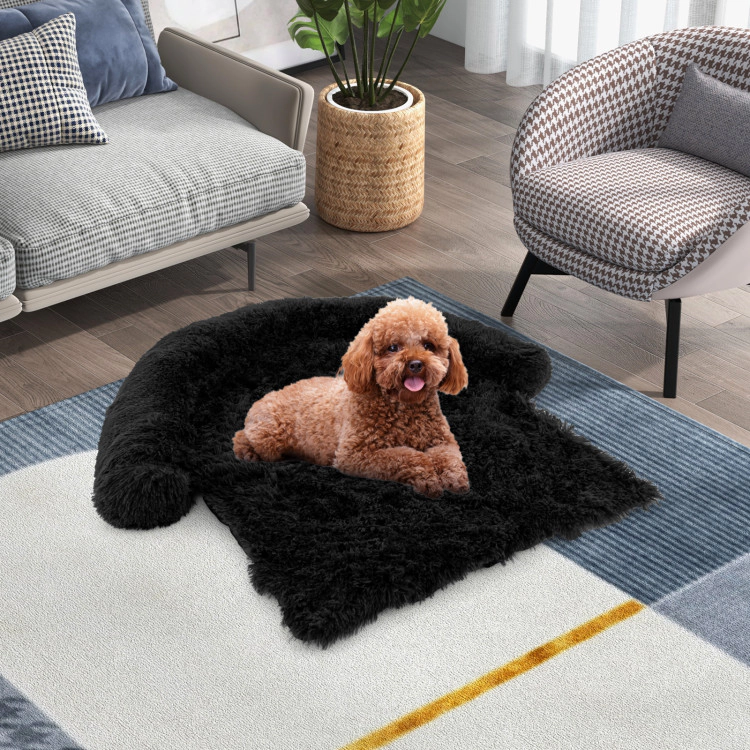 SUGIFT 40 x 35-in Black Plush Calming Dog Couch Bed Sofa Cover with Removable Bolster and Anti-Slip Bottom