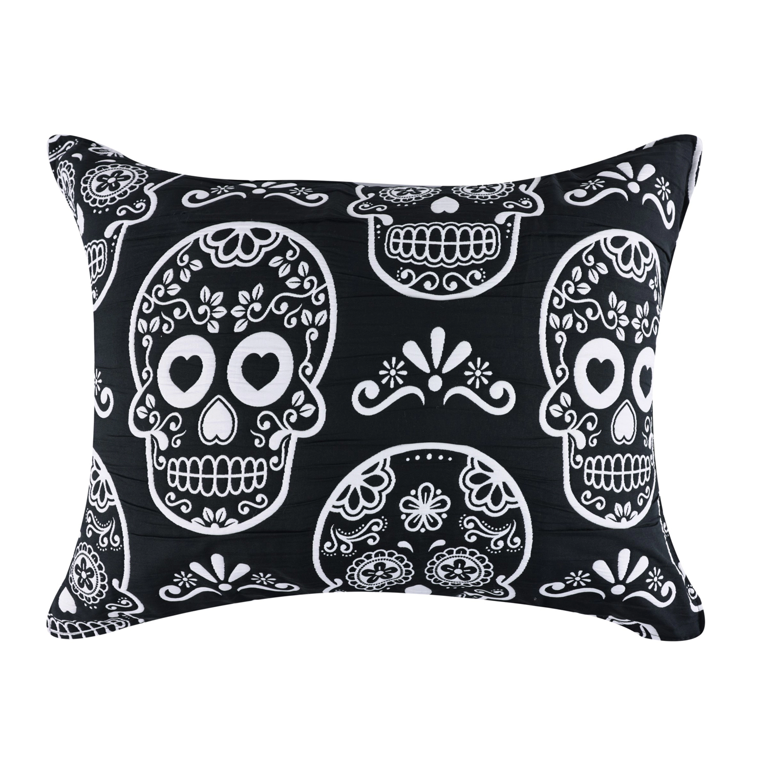 Greenland Home Fashions Sugar Skull 100% Polyester Pillow Sham Standard 20x26 Black
