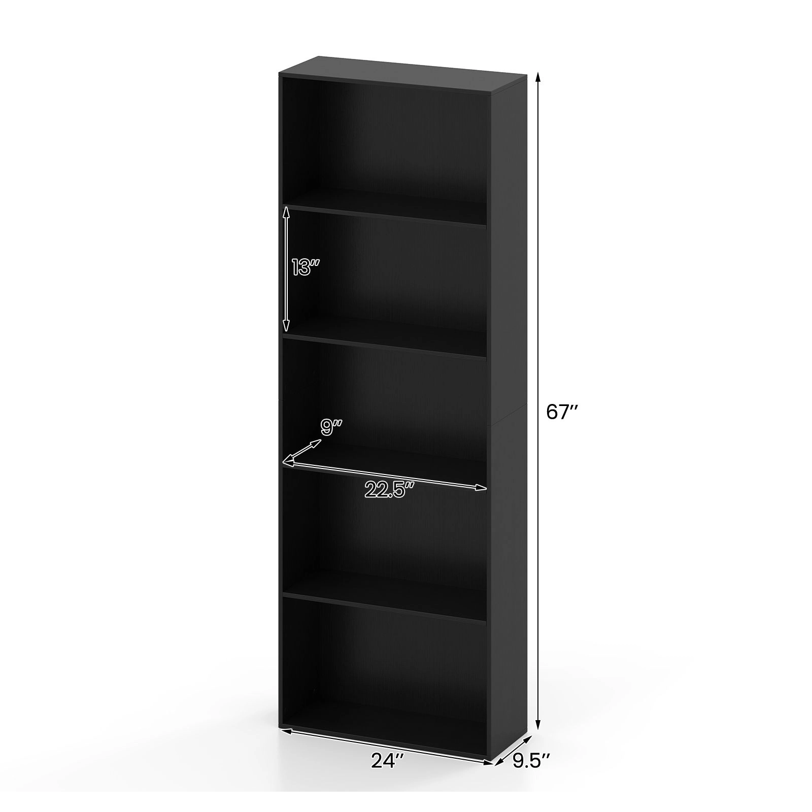 SlickBlue Unisex Tall Storage Bookshelf with 5 Display Shelves