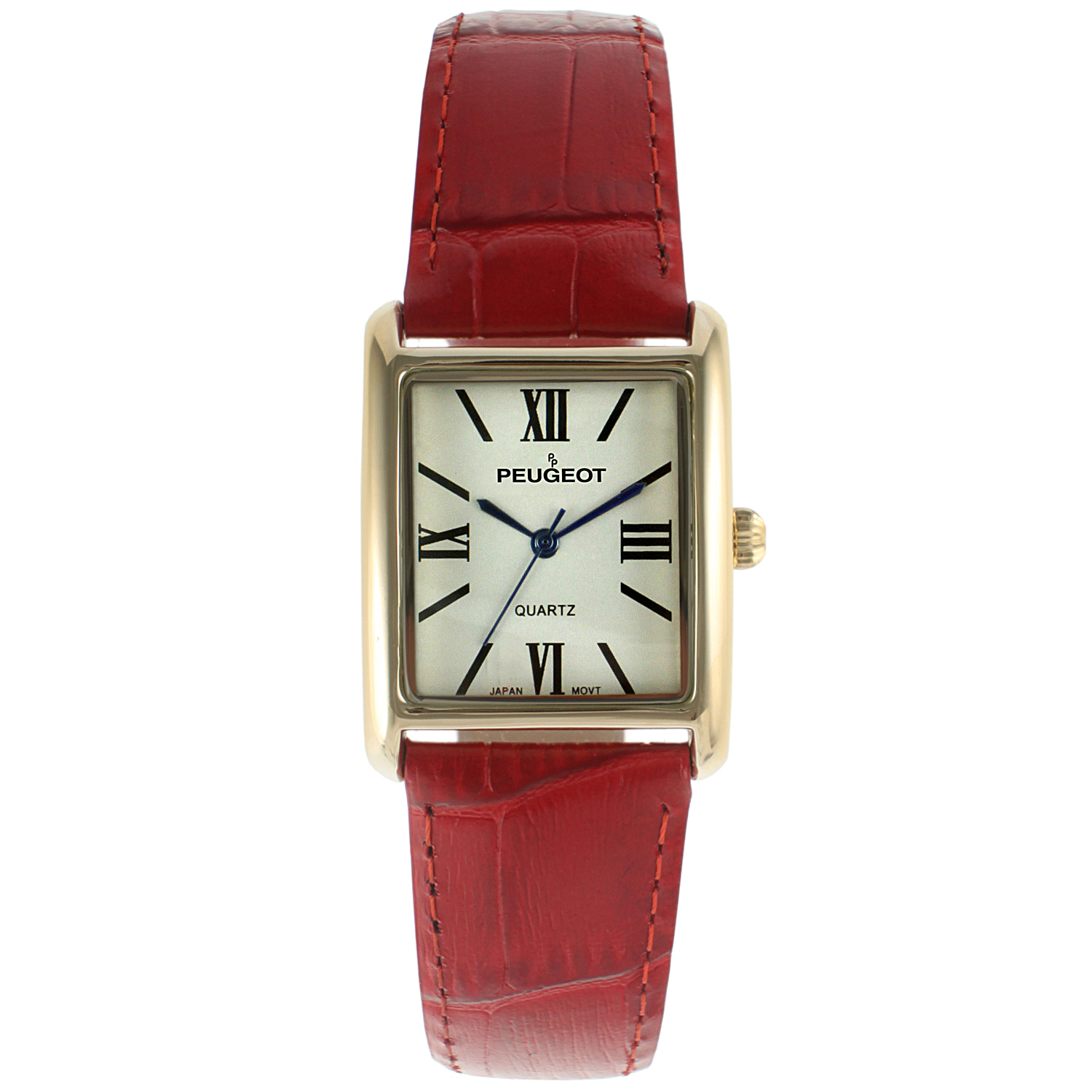 Peugeot Women's Tank Watch Roman Dial Red Leather Strap