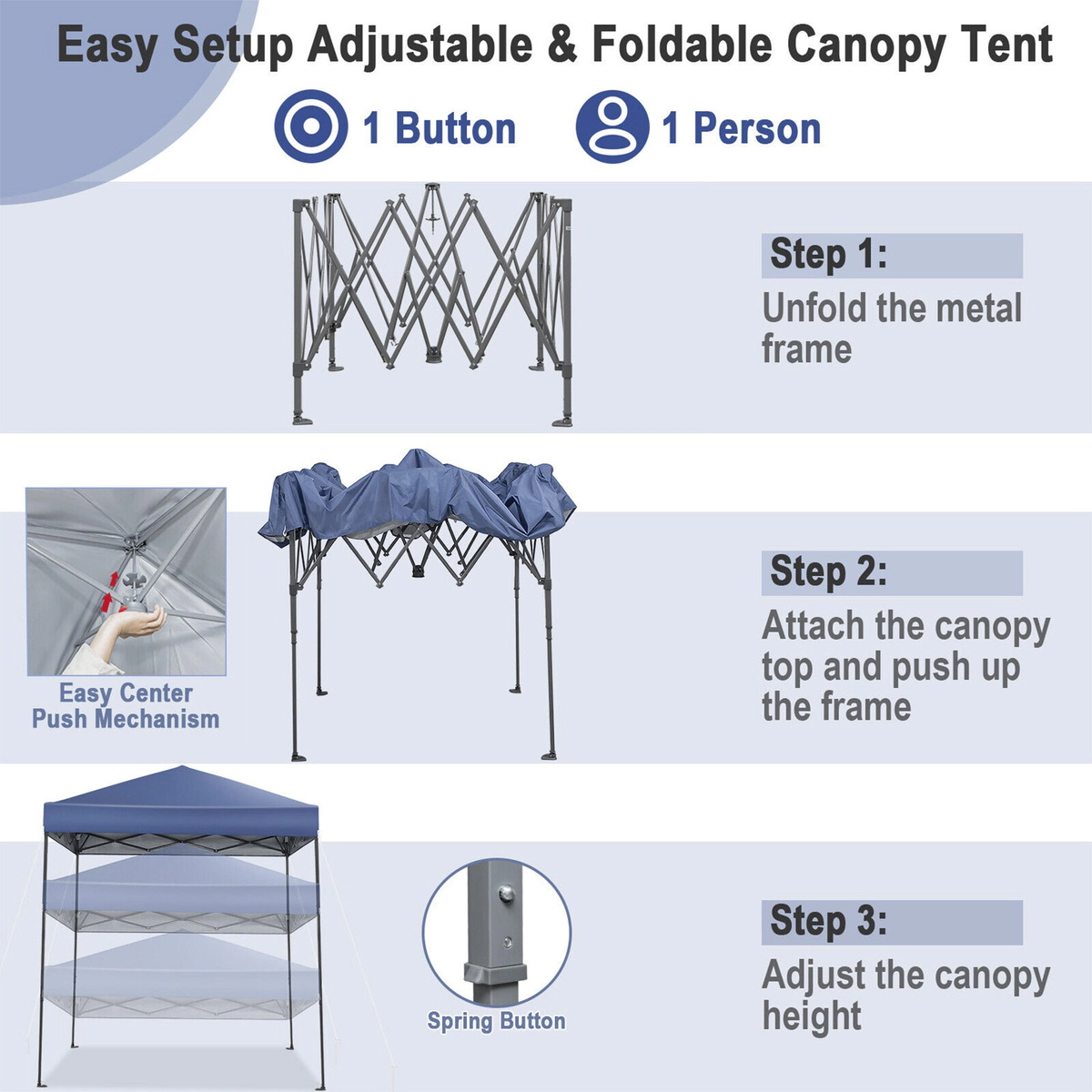SUGIFT Blue 6.6-ft by 6.6-ft UPF50+ Flame-Resistant Oxford Pop Up Canopy Tent with 34-in Carry Bag