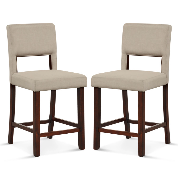 Hivvago Set of 2 Wooden Bar Chairs with Open Back Design and Solid Rubber Wood Legs