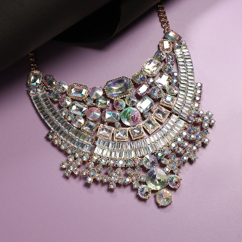 SOHI Women's Crystal Silver Maxi Crystal Necklace