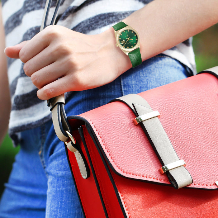 Peugeot Women's Green 36mm Fluted Bezel Watch with Leather Strap