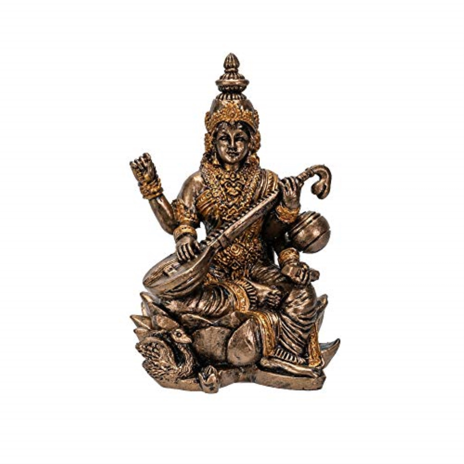 Pacific Giftware Hindu God Saraswati Miniature Resin Gold Figurine Statue 2.75 inch