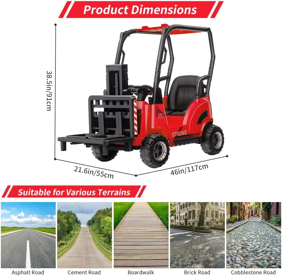 12V Kids Ride On Forklift Car w/Tent, Electric Toy w/Remote,Liftable Fork & Pallet,2 Speeds,Music,USB Low-Power Alarm
