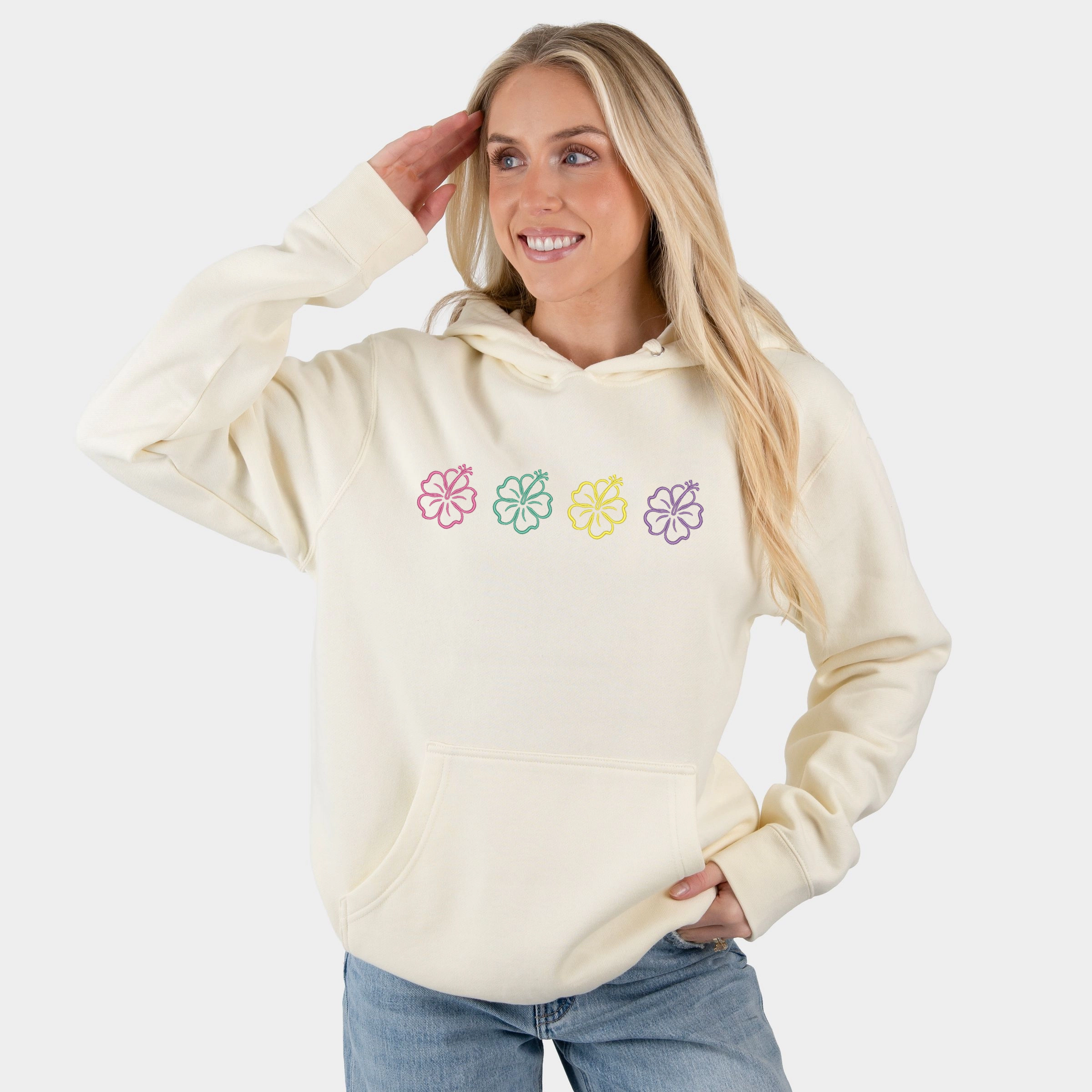 Simply Sage Market - Embroidered Hibiscus Flowers Women's Graphic Hoodie