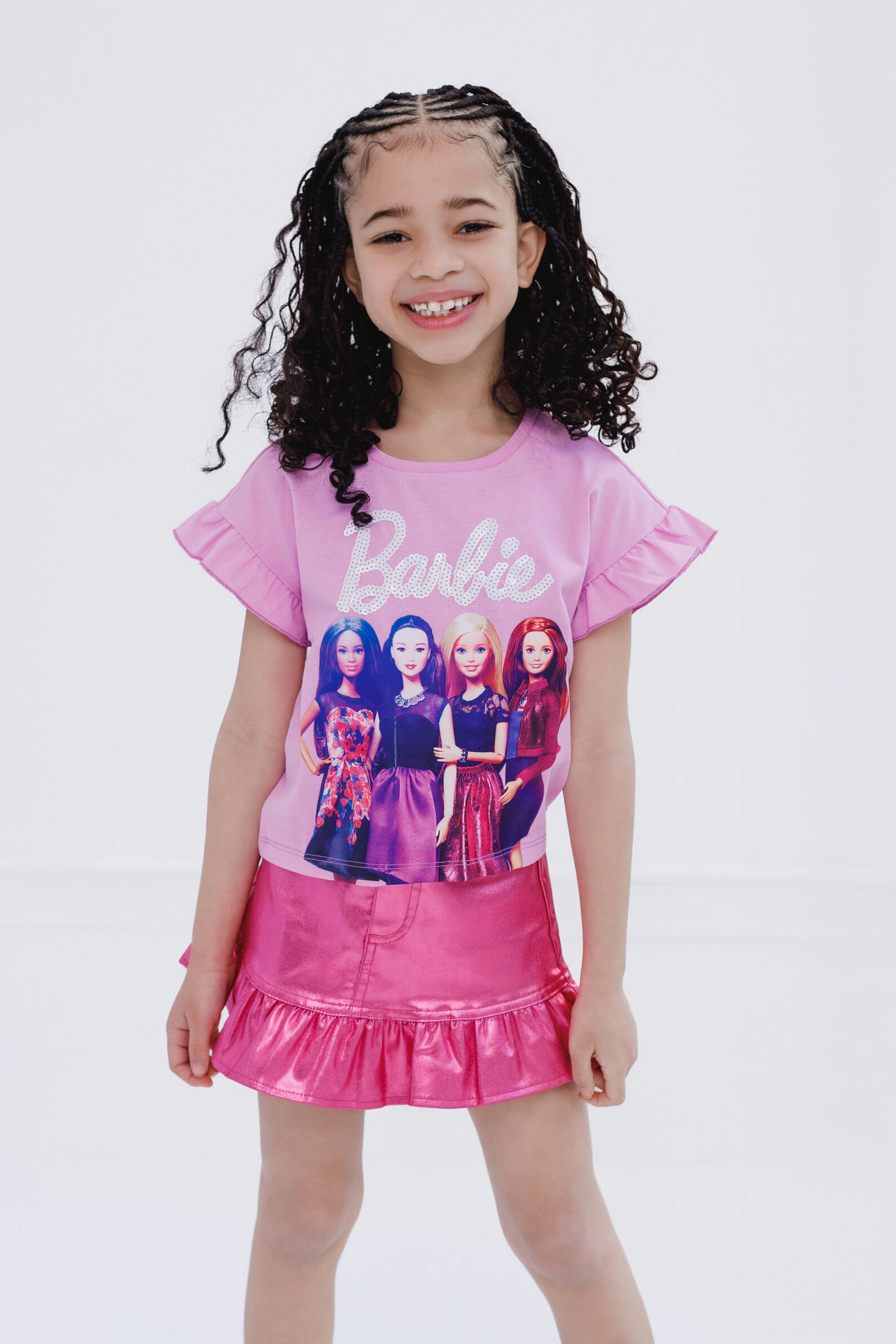 Barbie Girls' Sequin T-Shirt and Metallic Skirt Set