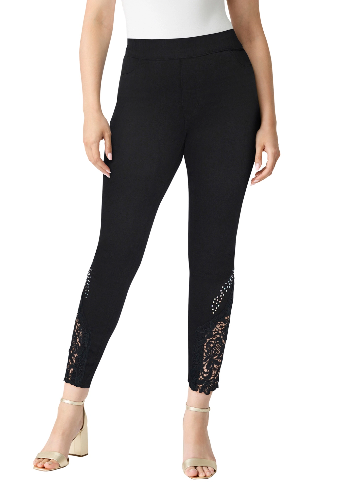 Roaman's Women's Plus 360° Stretch Lace Applique Jean