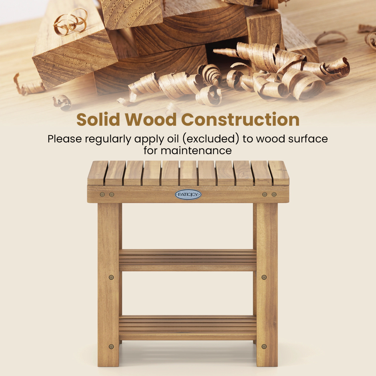 SlickBlue Solid Wood Entryway Shoe Bench with Storage Shelf