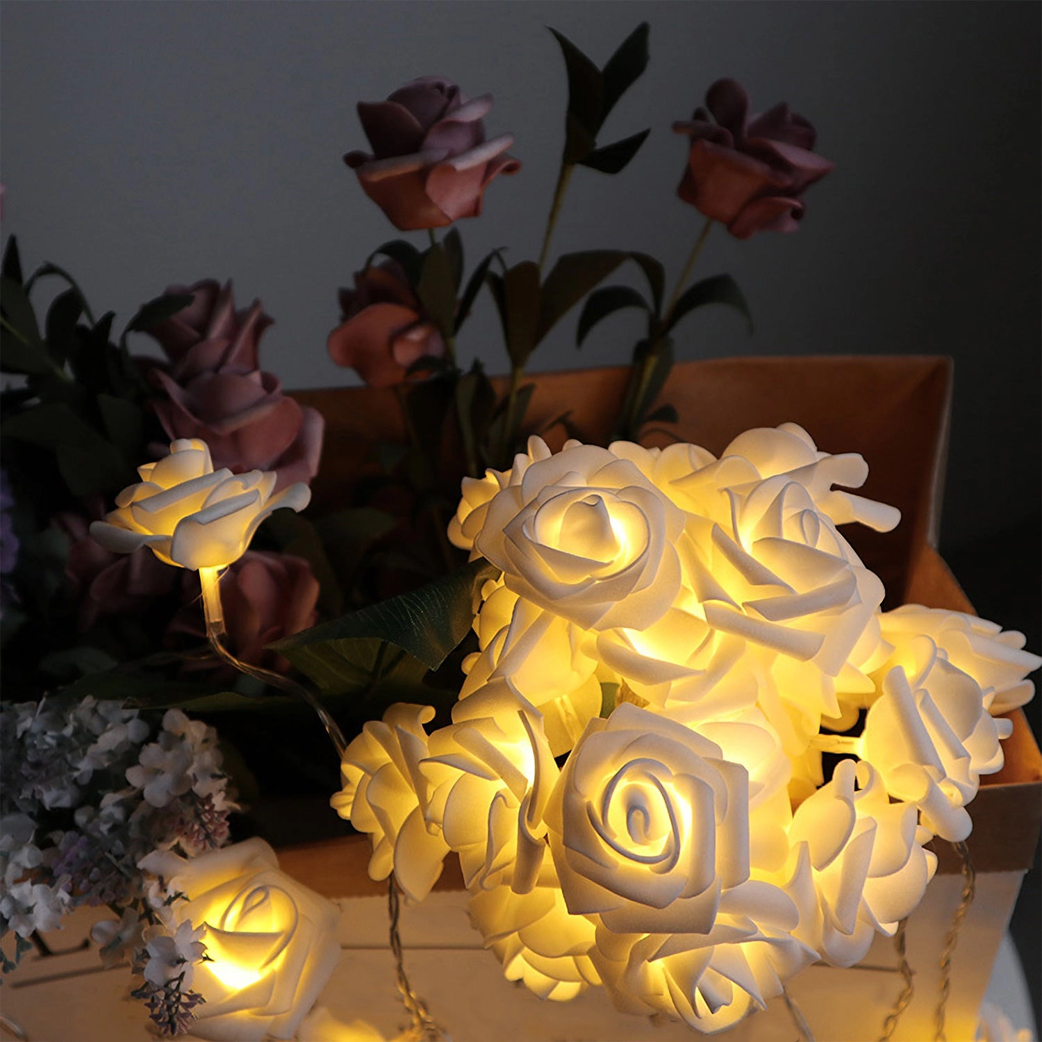 GBruno 2-Pack LED Rose String Lights 10 Ft