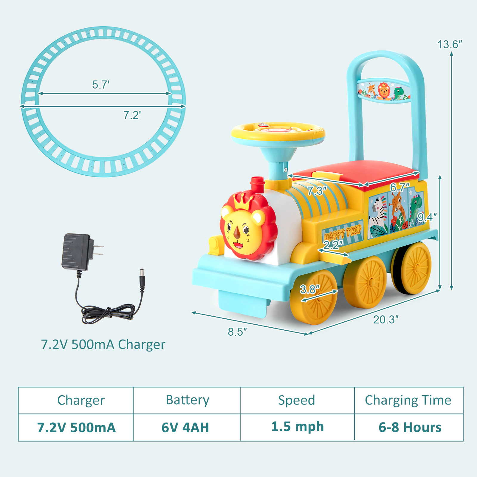 Costway 6V Electric Kids Ride On Train Motorized Toy w/ Track & 6 Wheels Blue
