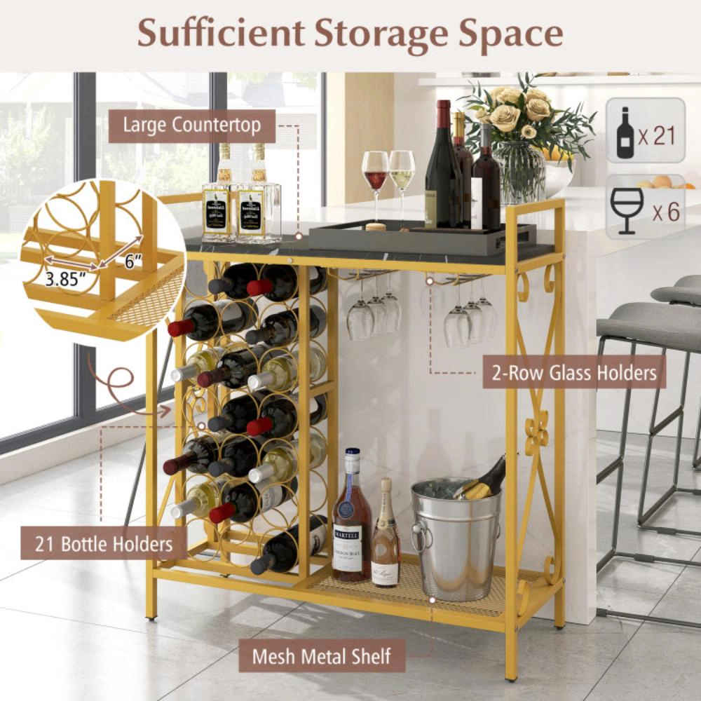 Hivvago 21 Bottle Wine Rack Freestanding Floor Organizer with Glass Holder