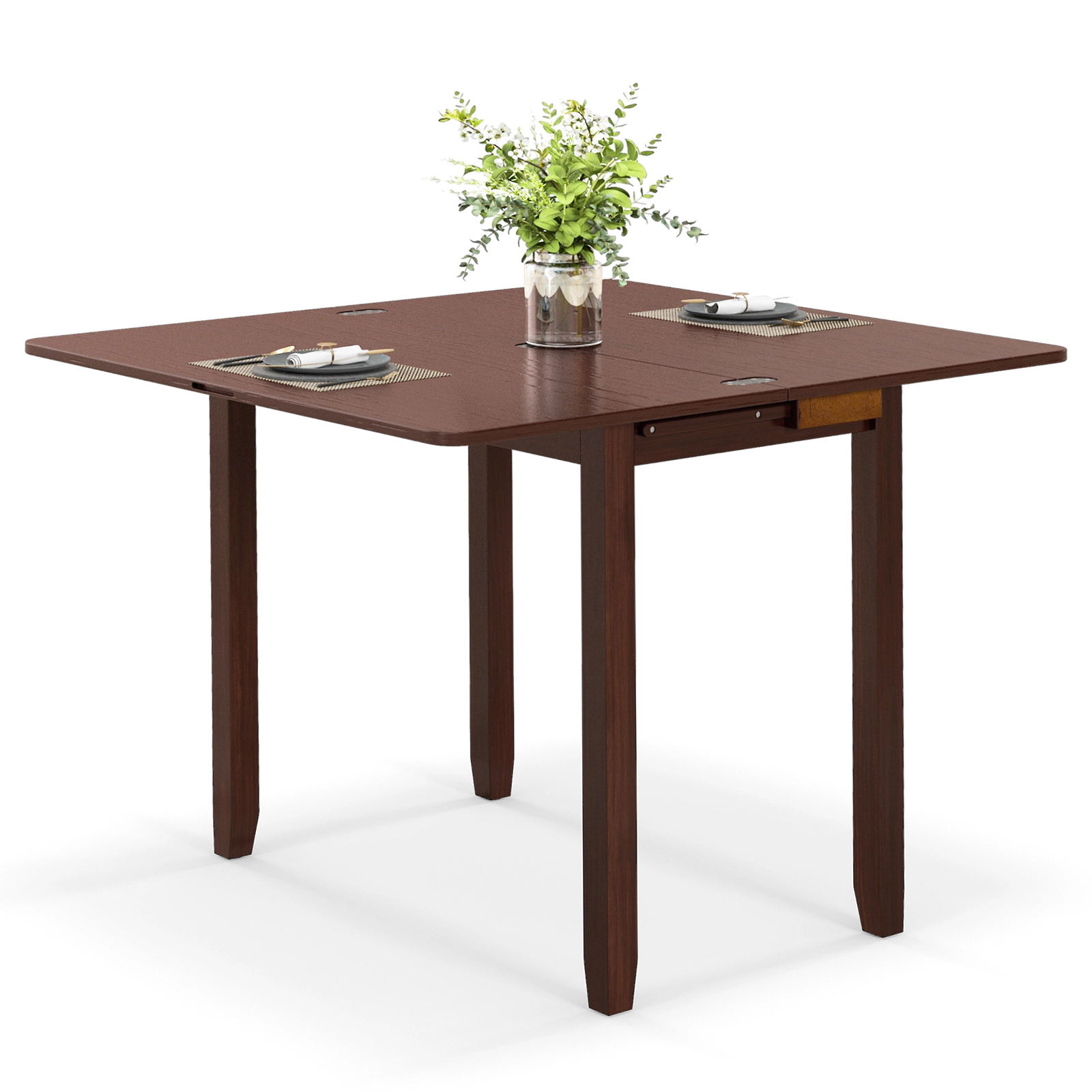 LJG Mid Century Folding Dining Table for 4 People Extendable Kitchen Table with Hidden Storage