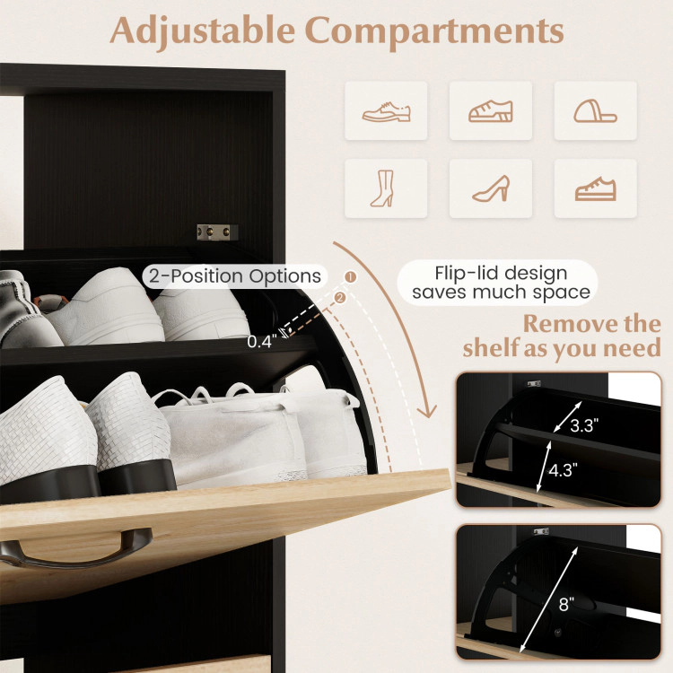 Hivvago Shoe Cabinet with Open Shelves Modern Organizer 3 Flip Drawers