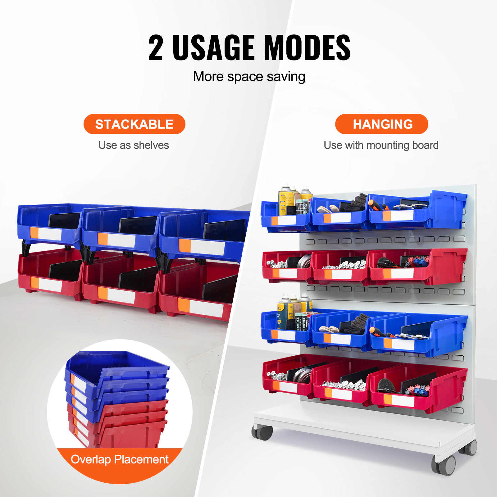HONGGE Plastic Storage Bin 5-Inch Hanging Stackable Storage Organizer Bin Blue/Red Heavy Duty Stacking Containers for