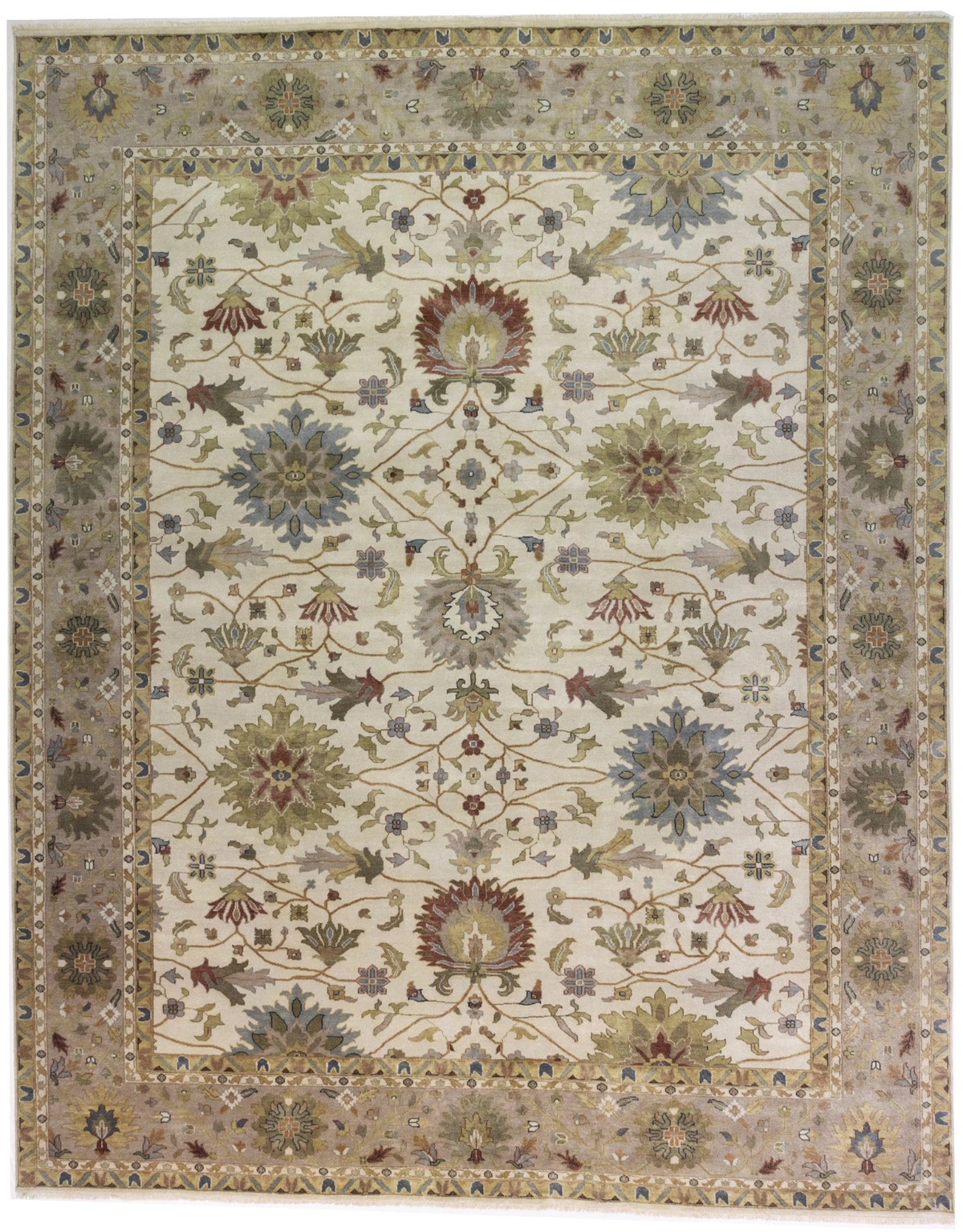 Magic Rugs 12'0 X 15'1 Cream Osh Chobi Floral Hand Knotted Wool Rug