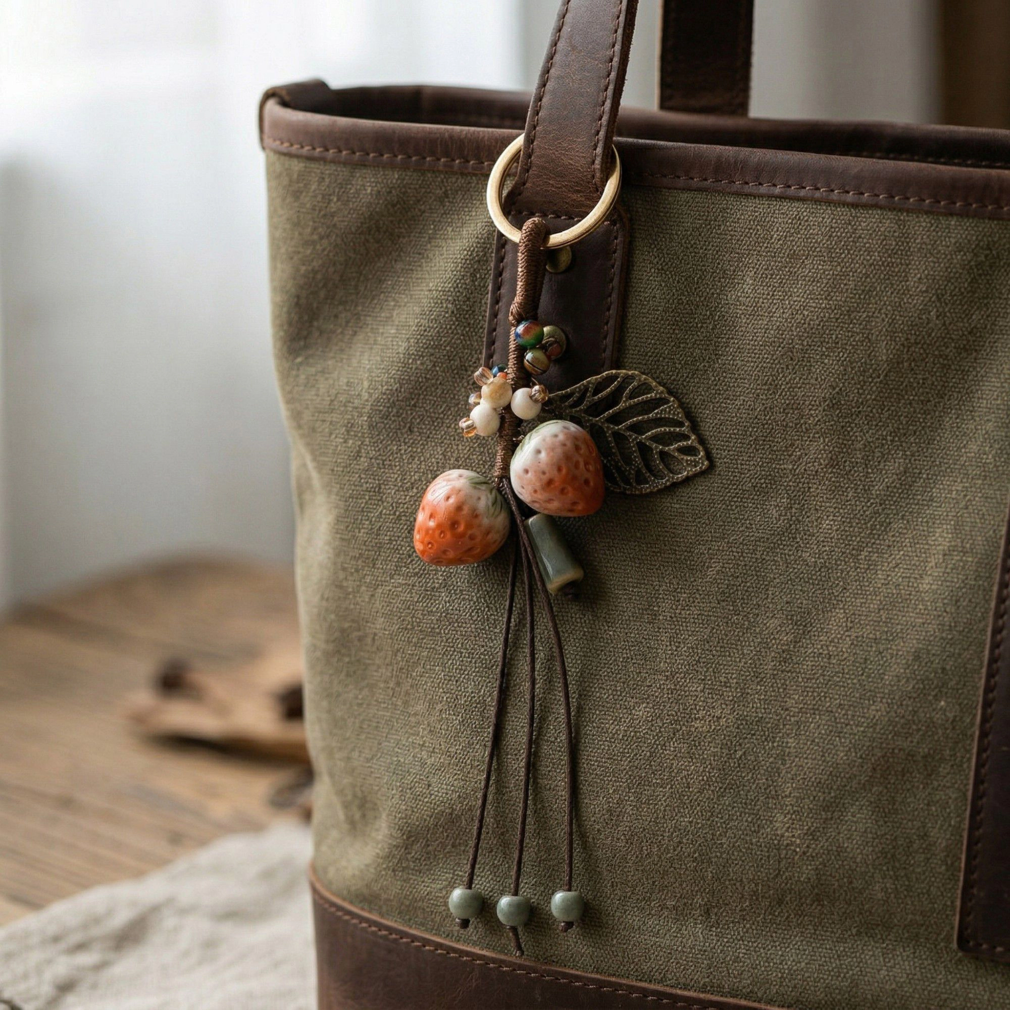 Alilang Women's Strawberry Charm Keychain with Beaded Tassel Accent Decorative Bag Charm Accessory