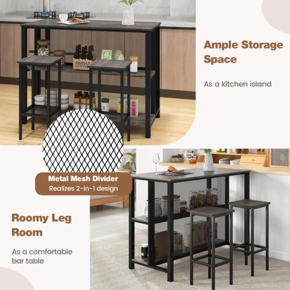 Hivvago 36-Inch Tall Bar Table with Triple Storage Shelves and Adjustable Metal Base