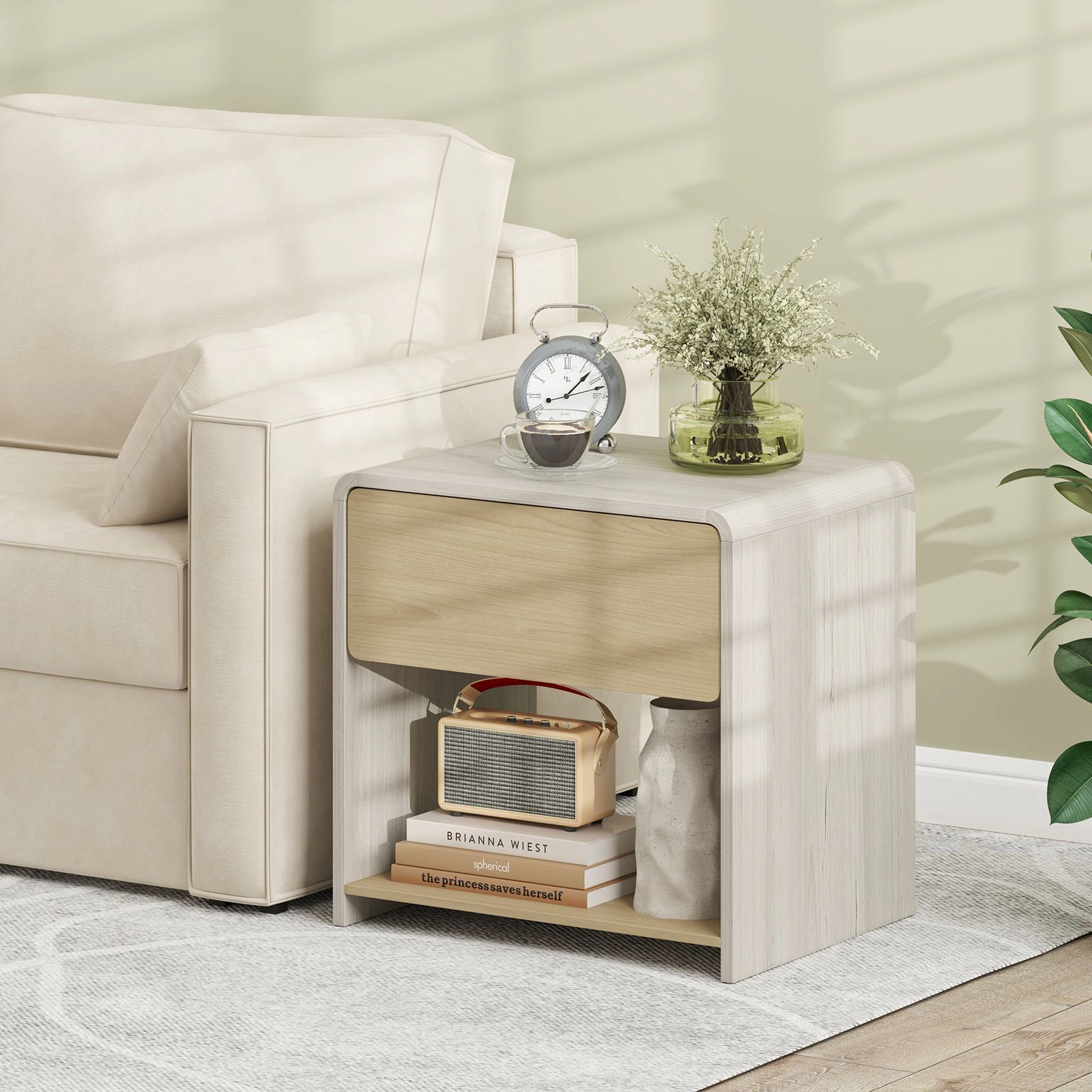 SlickBlue Modern Nightstand with Drawer and Open Shelf Storage