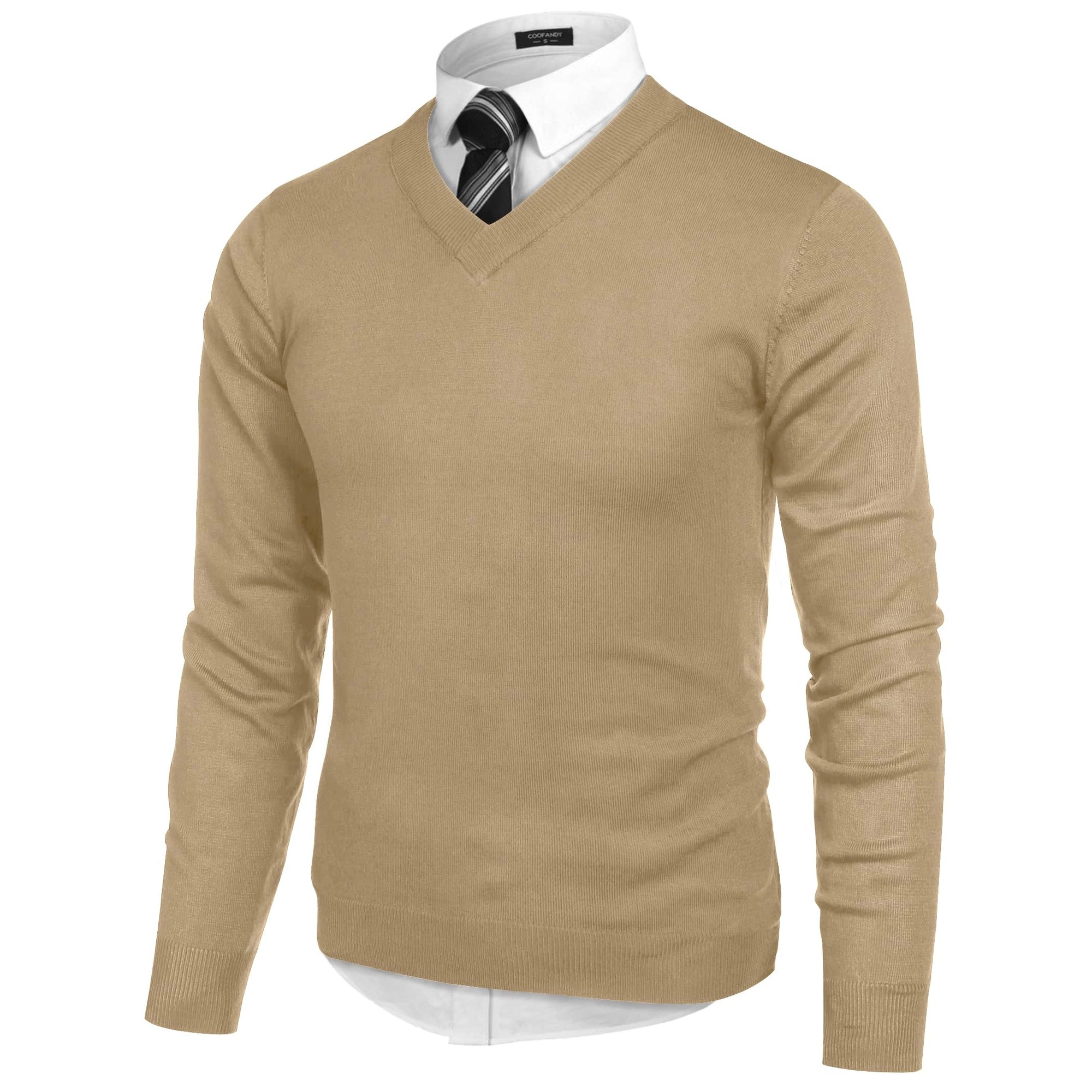 COOFANDY Mens Wine Red V Neck Long Sleeve Sweater Slim Fit Pullover Casual Fall Tops