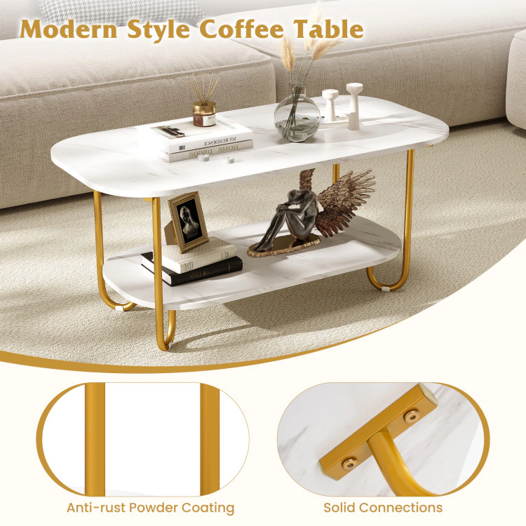 Hivvago Modern 2-Tier Faux Marble Top Coffee Table