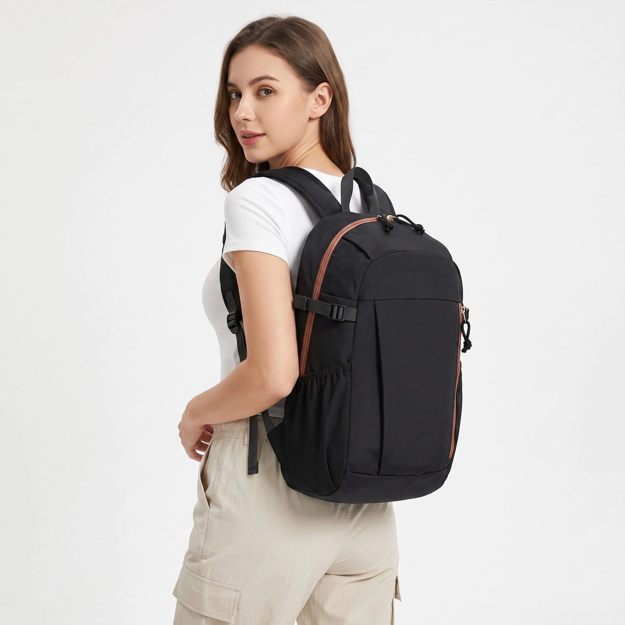 Alilang Women's Everyday Backpack with Front Zip Pocket Side Mesh Pockets Padded Straps Top Hle