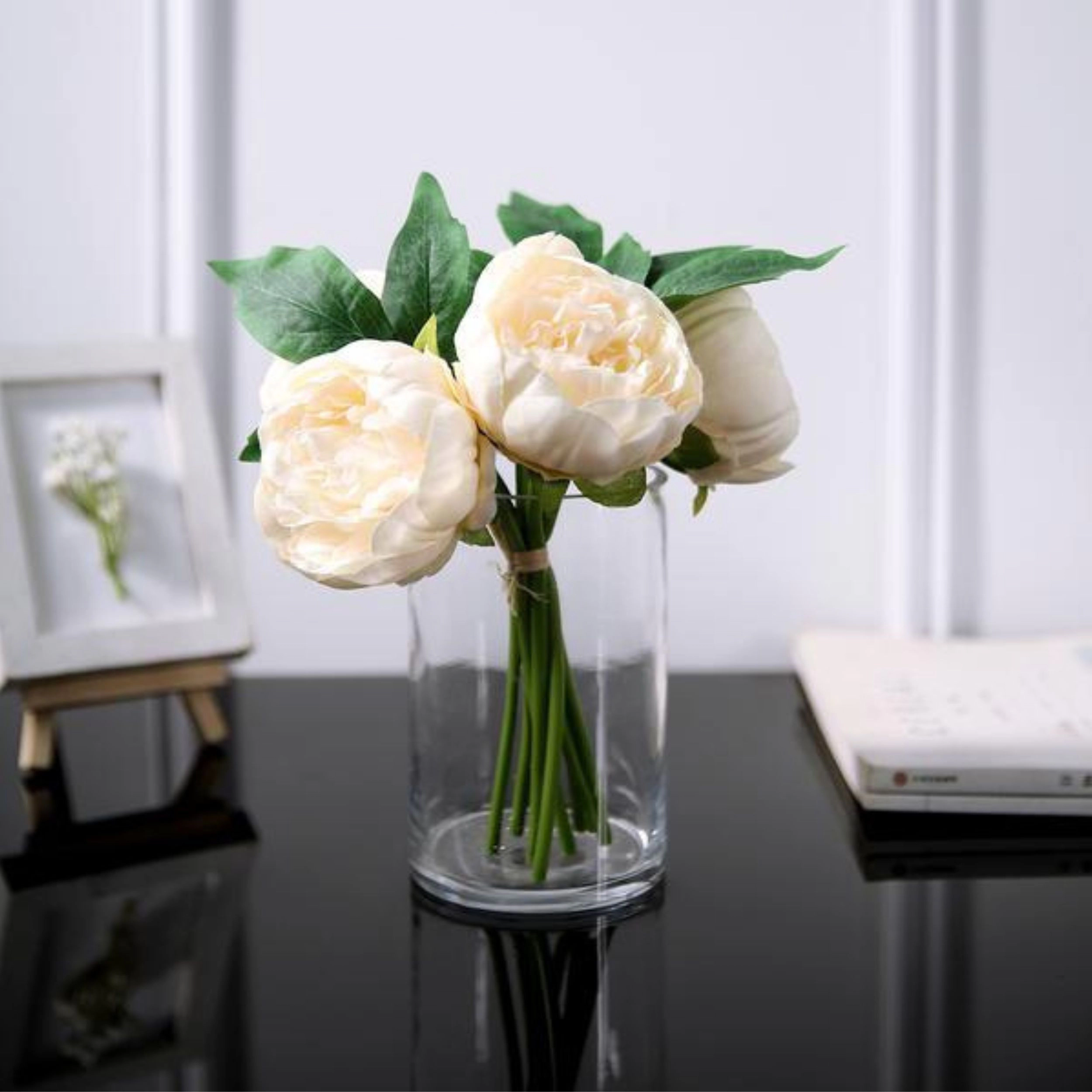 Home Collection 10-Inch Artificial Silk Peony Flower Bouquet with 5 Blooms