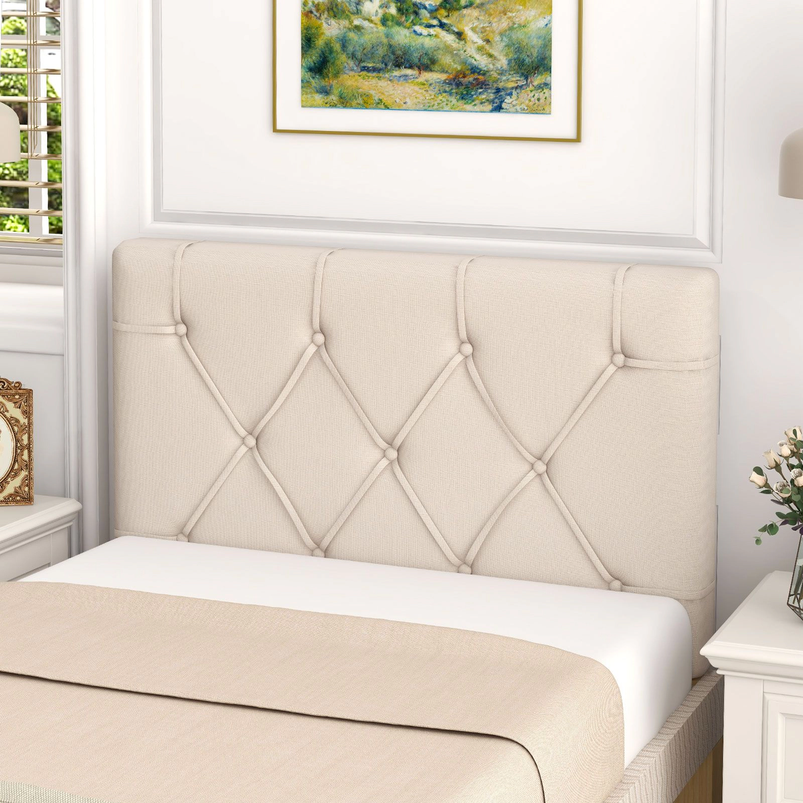SlickBlue Twin Size Adjustable Upholstered Button Tufted Headboard