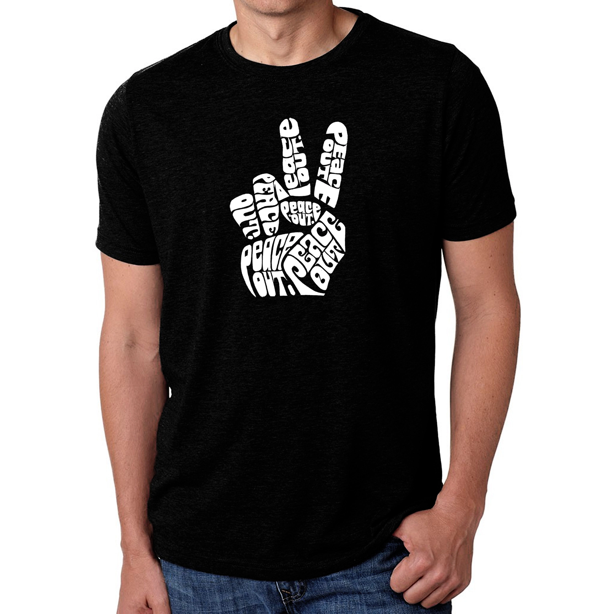 LA Pop Art Men's Cotton/Poly Blend Word T-Shirt - Peace Out