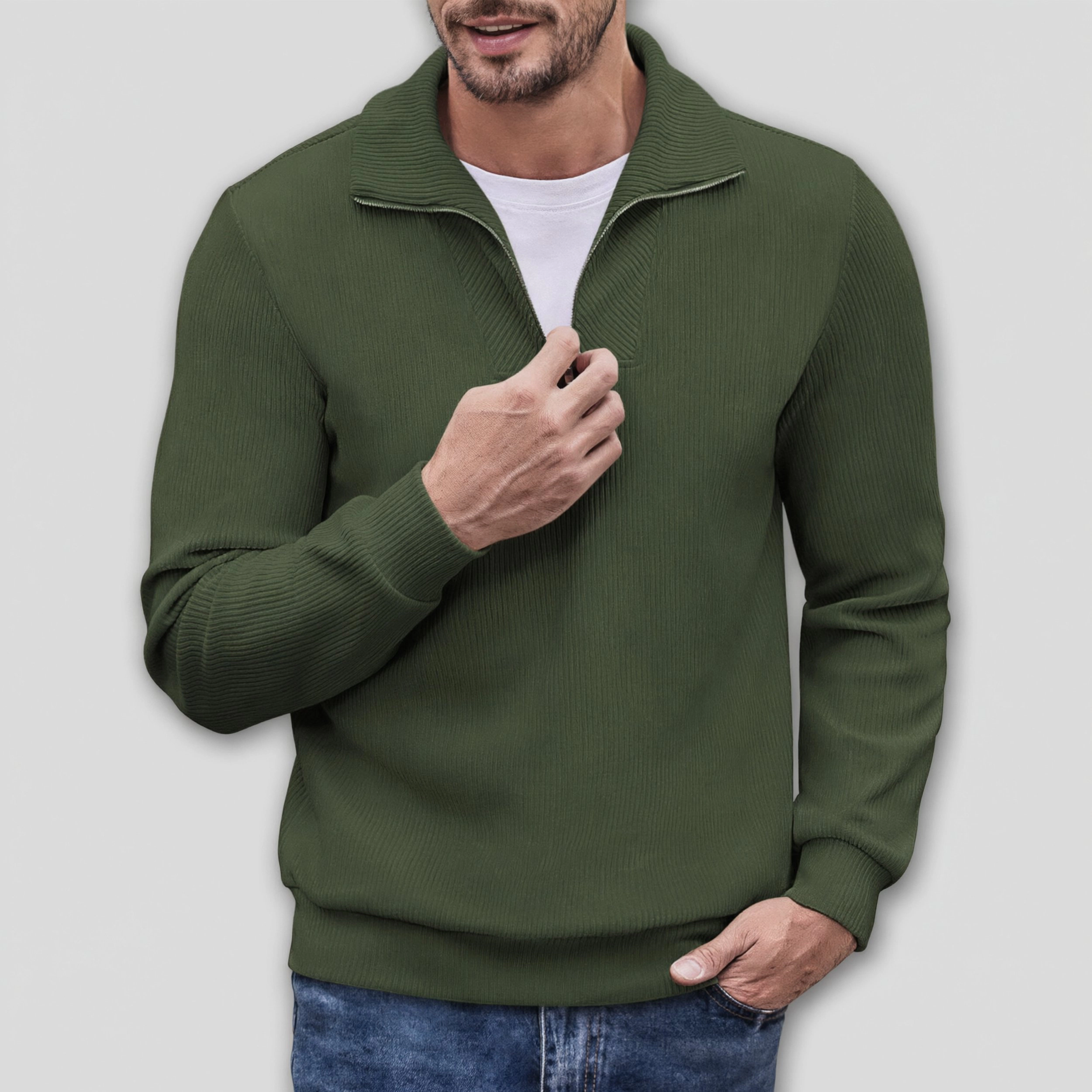 COOFANDY Men's Regular Fit Ribbed Knit Quarter Zip Pullover Sweater