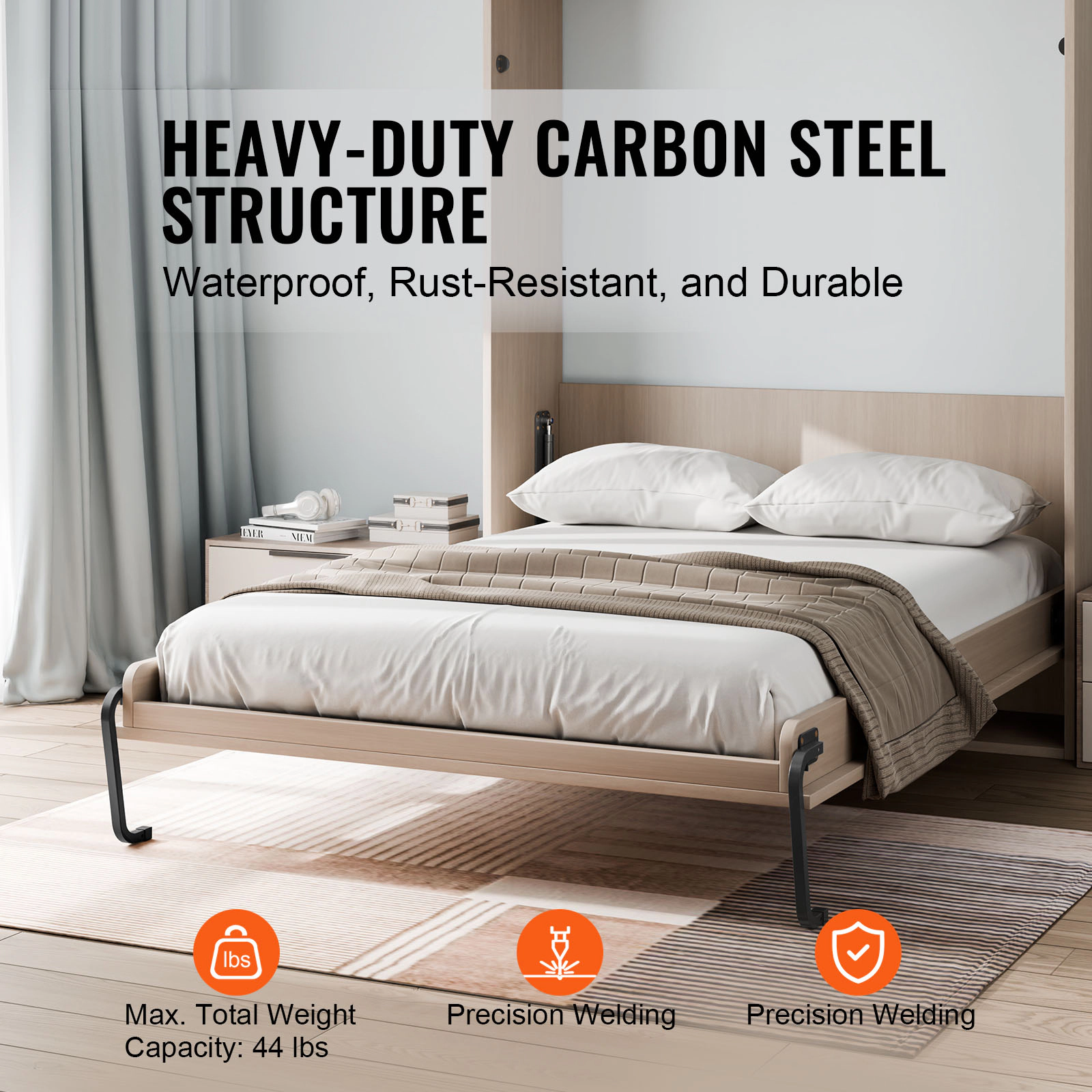 HONGGE Murphy Bed Kit Vertical Deluxe DIY Wall Bed Mechanical Hardware Kit Pneumatic Lever Heavy Duty Bed Frame Support
