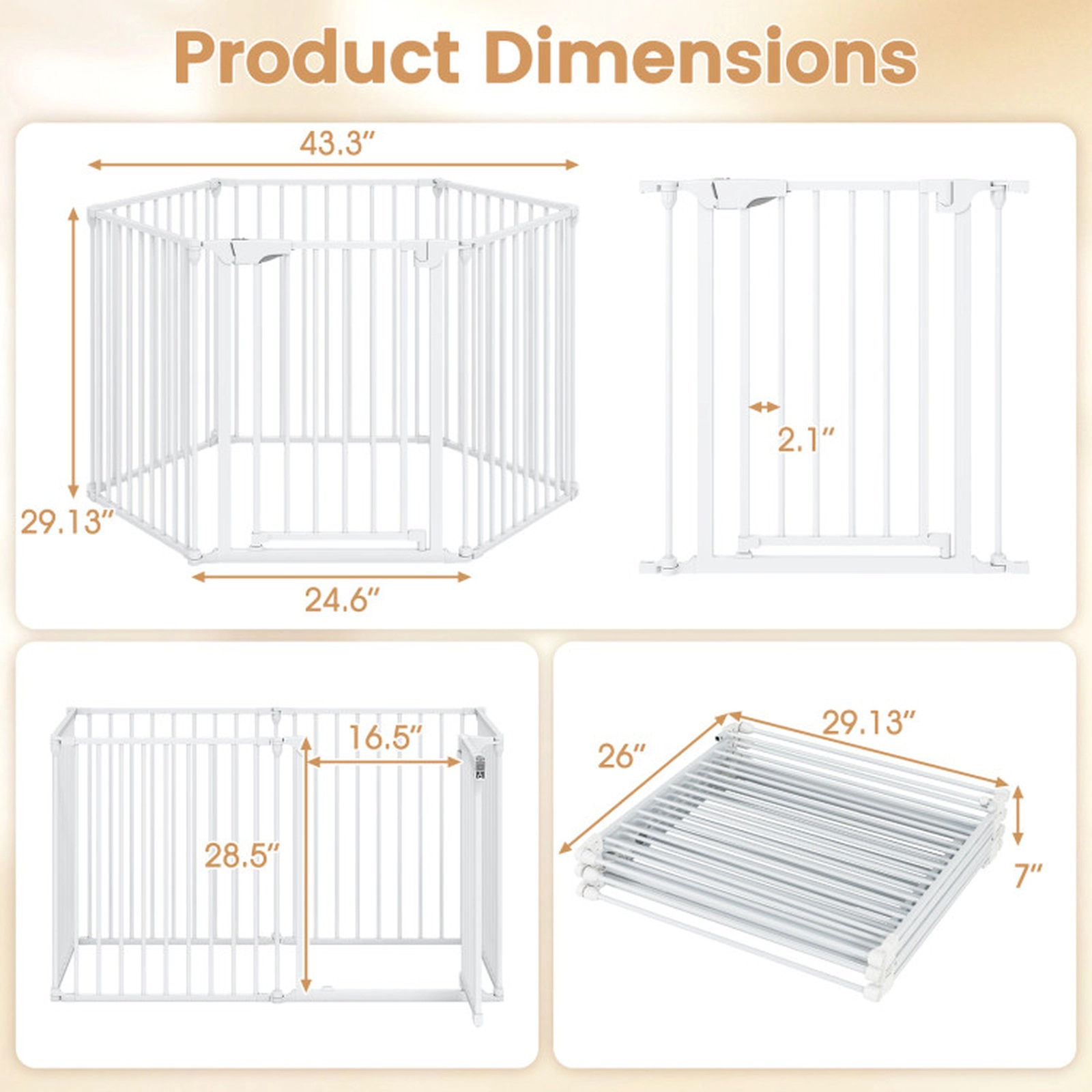 SUGIFT 6-Panel White Extra Wide Pet Gate with Adjustable Fence and Double-Locking Door 29-in H