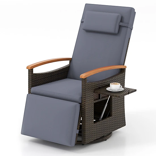 Hivvago Patio Rattan 360 Degree Swivel Recliner Chair With Adjustable Backrest And Footrest