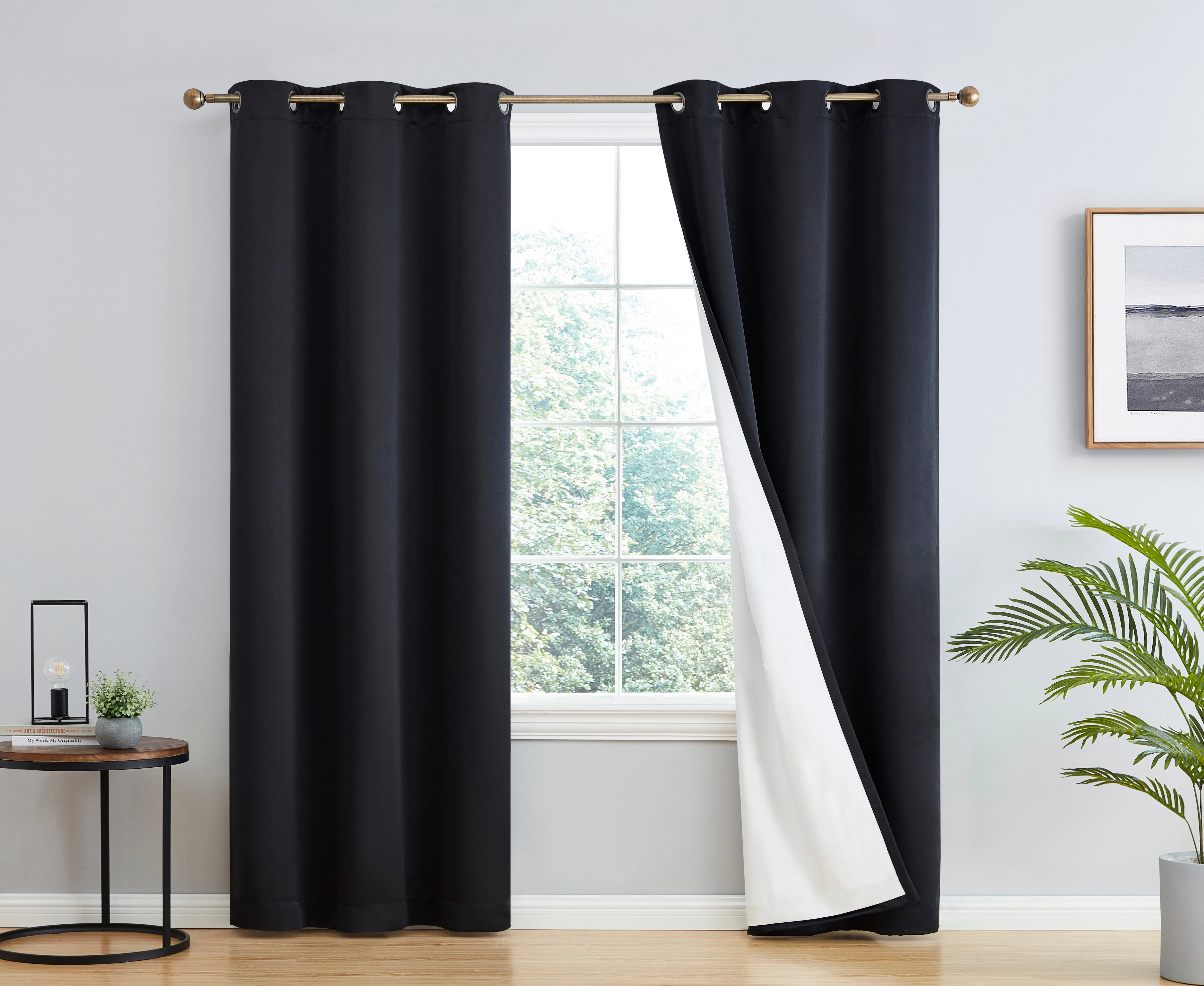 HLC.ME Dakota 100% Complete Full Blackout Lined Thermal Insulated Soundproof Window Curtain Grommet Panels - Set of 2