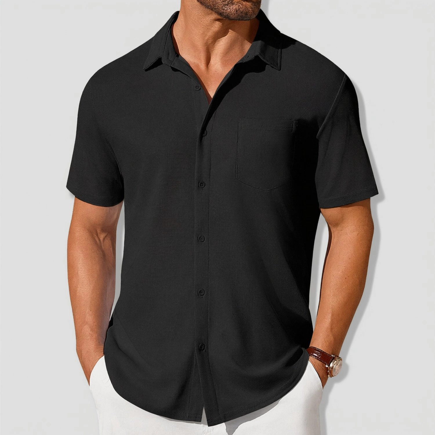 COOFANDY Mens Short Sleeve Button Down Shirts  Lapel Collar Casual Pocket Tops