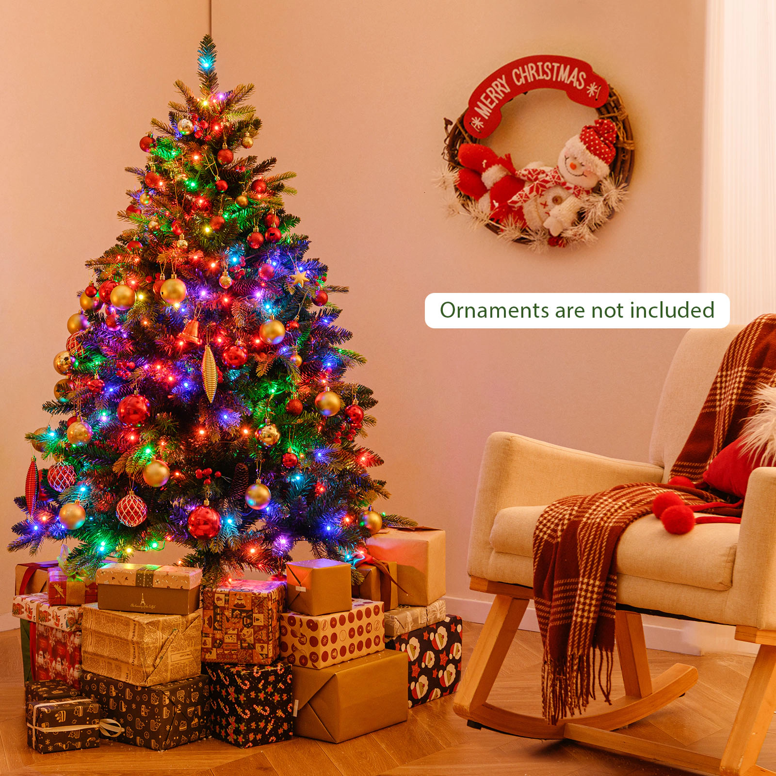 Costway 5/6/7/8 FT Artificial Christmas Tree with 250/370/500/650 RGB LED Lights 584/1054/1436/1936 Branch Tips