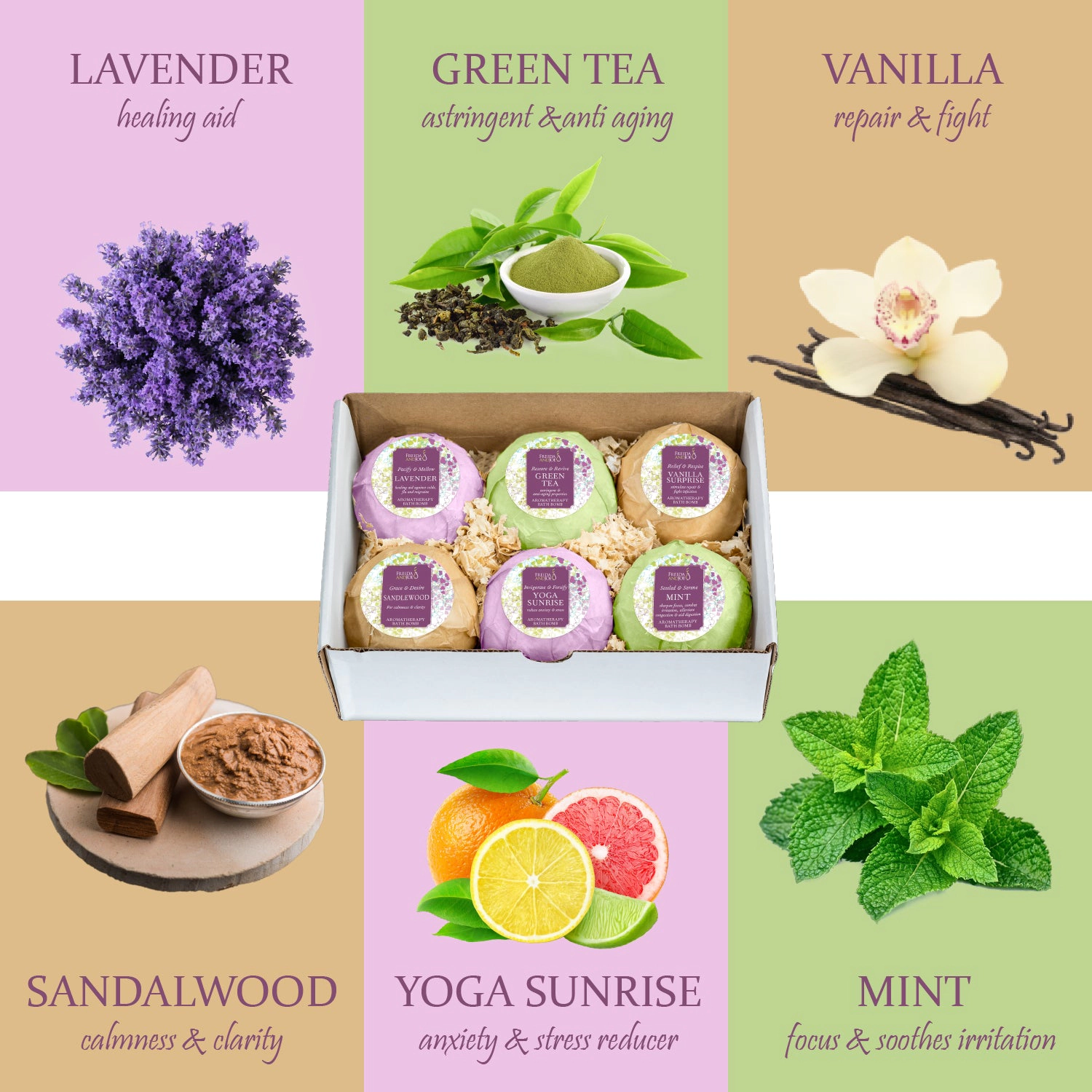 Freida and Joe Women  Aromatherapy 6 Piece Large Bath Bombs Gift Set