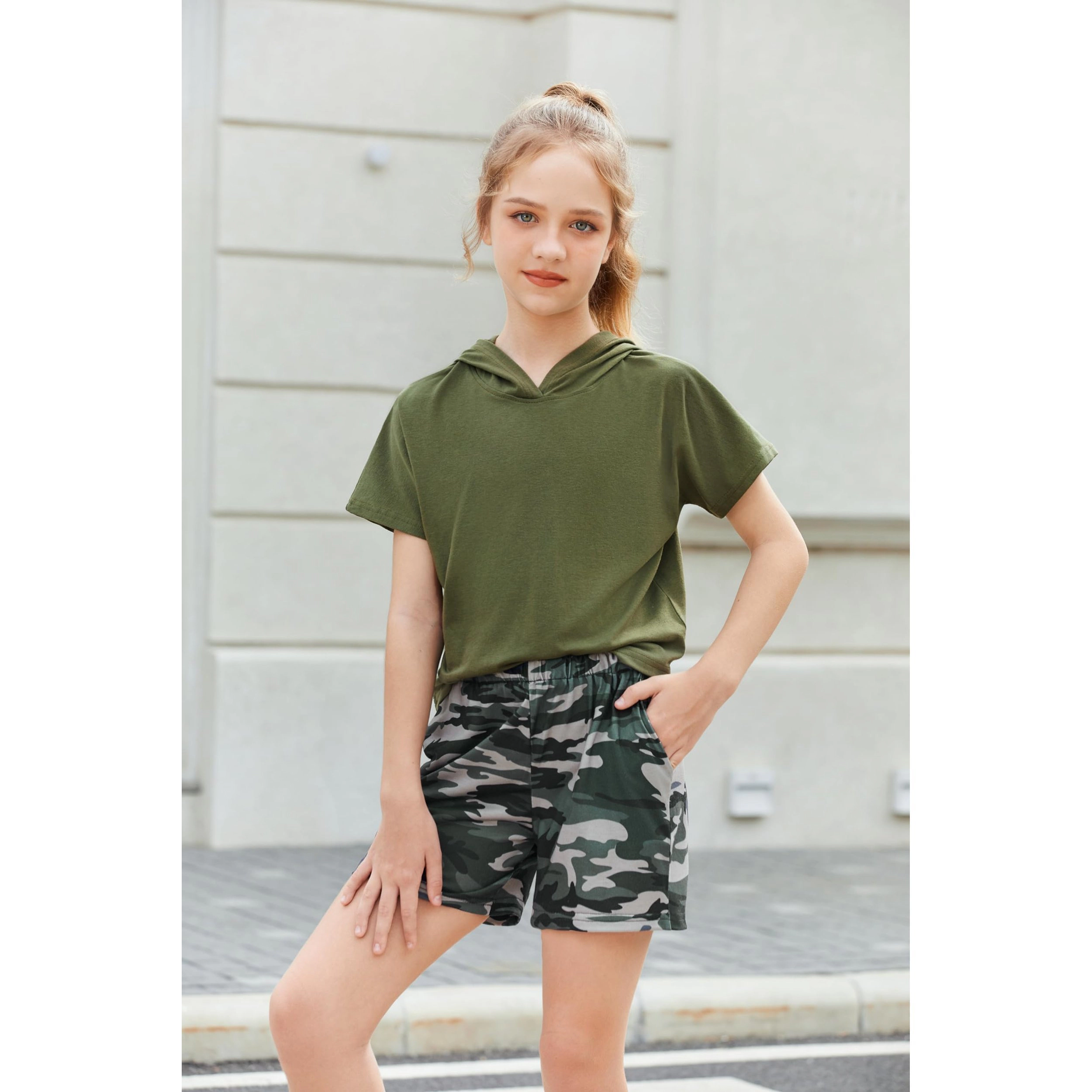Arshiner Girls Summer Leopard Print Hoodie Outfits Short Sleeve Pullover Crop Tops And Pant