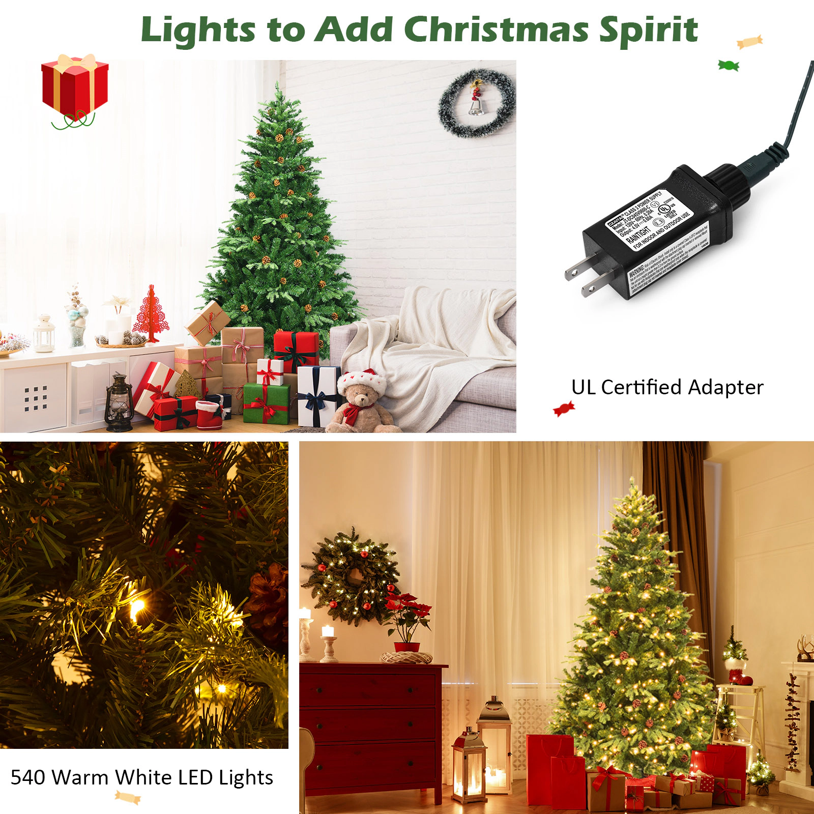 Glintex 7.5-Ft Christmas Tree with 540 LED Lights 1125 Tips and Hinged Branches, Green