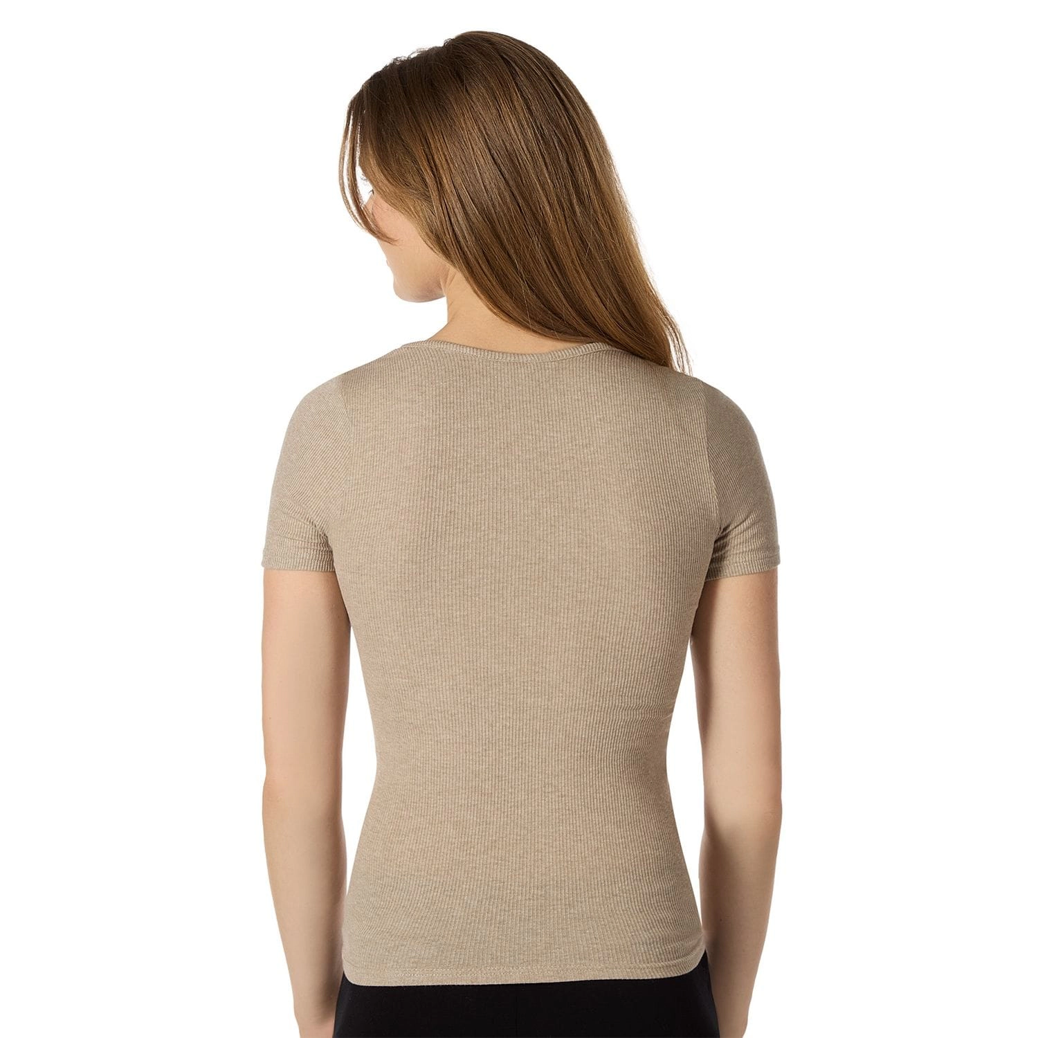 Memoi Women's Organic Cotton Seamless Rib Short Sleeve Top