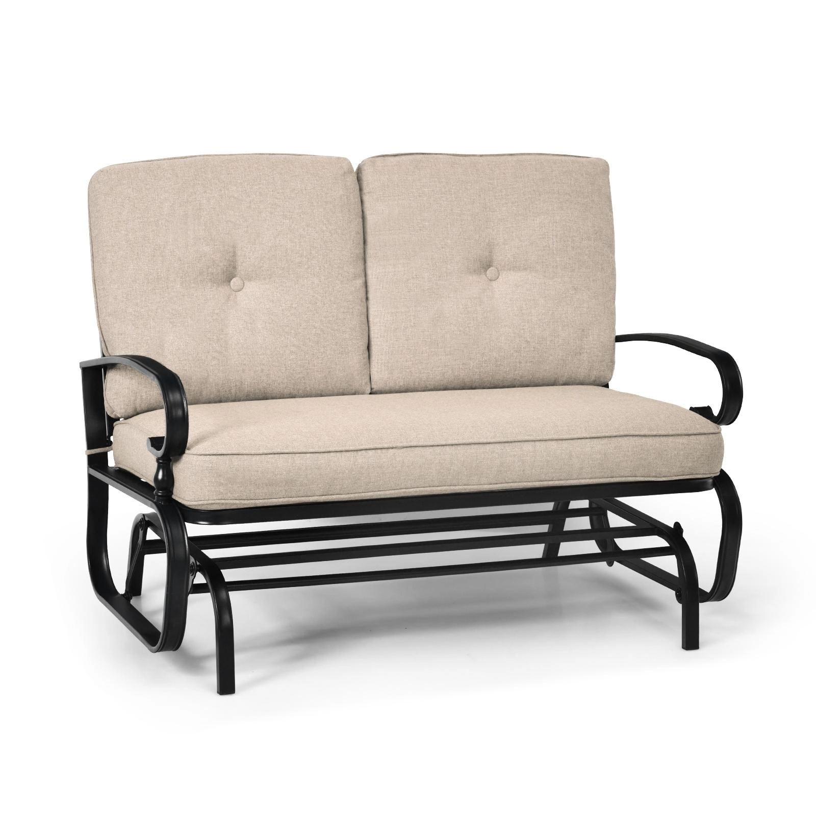 SUGIFT 2-Seat Beige Steel Outdoor Glider Bench with Olefin Cushions, 440 lb Capacity