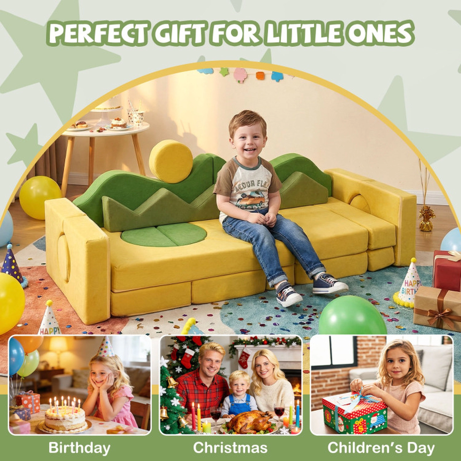 SUGIFT Removable Washable Velvet Covers 19-Piece Modular Kids Play Couch