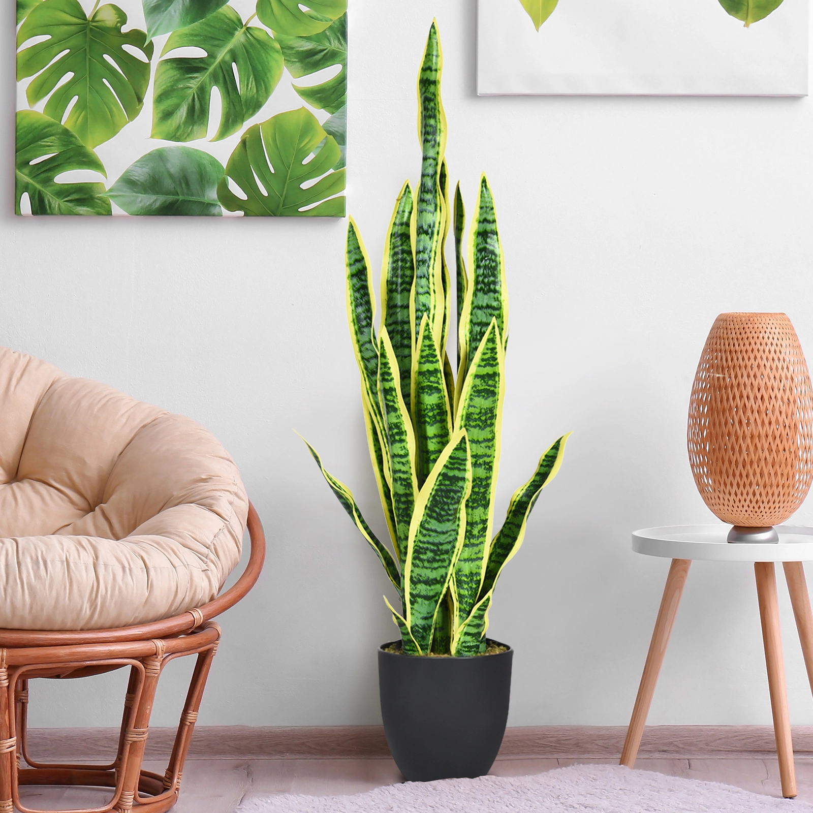 Slickblue 35.5 In Artificial Snake Plant with Realistic Textured Leaves and Cement Filled Pot
