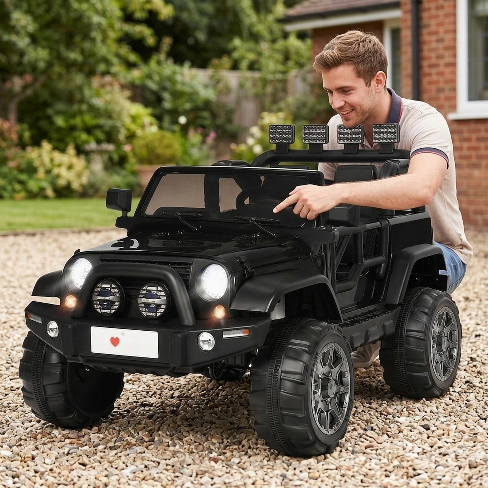 12V Kids Electric Car Ride On Truck Parent Remote 3 Speeds Soft Start USB Music 48.5-in Ages 3+ 110-lb Capacity Black