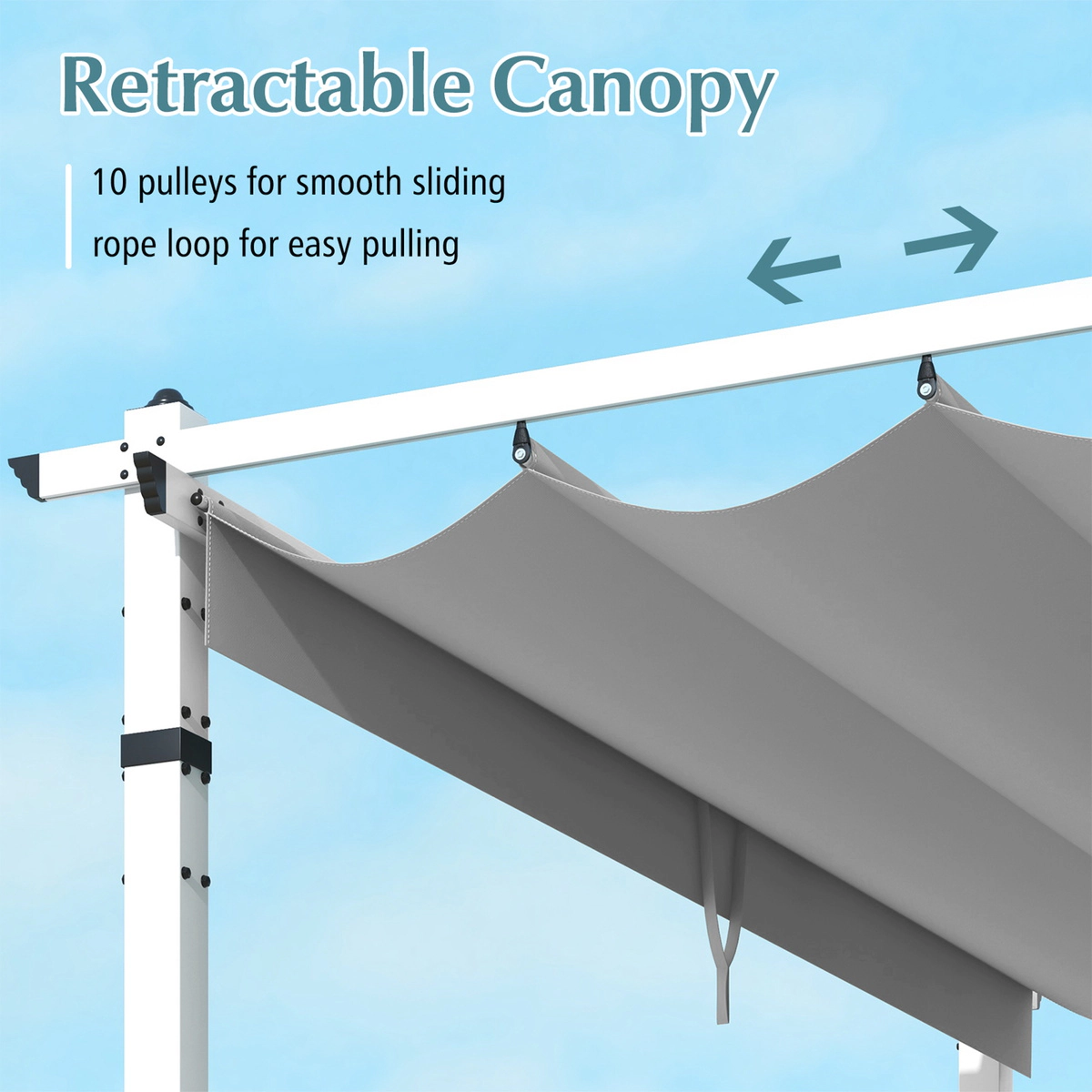 SUGIFT Outdoor Pergola Gazebo with Retractable Canopy 7.7-in Tall Turquoise/Gray+White