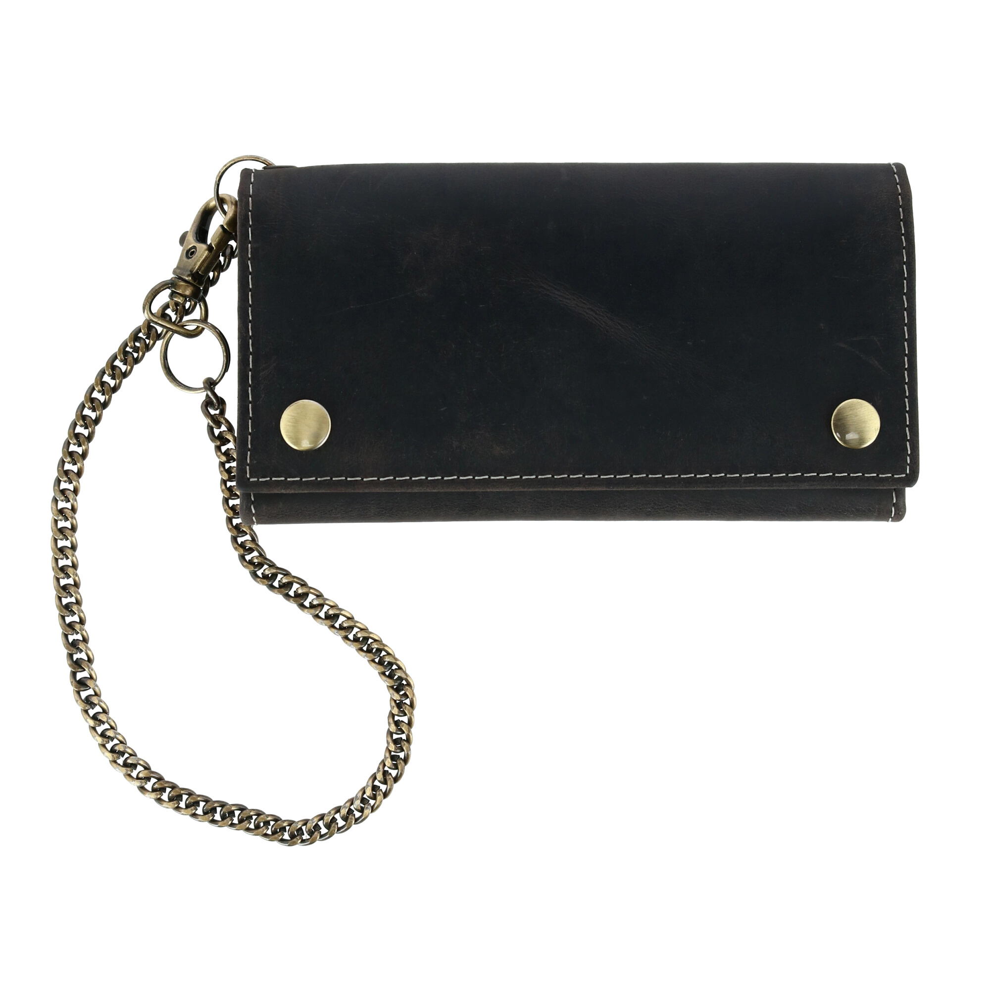 CTM Men's Hunter Leather Long Trifold Chain Wallet