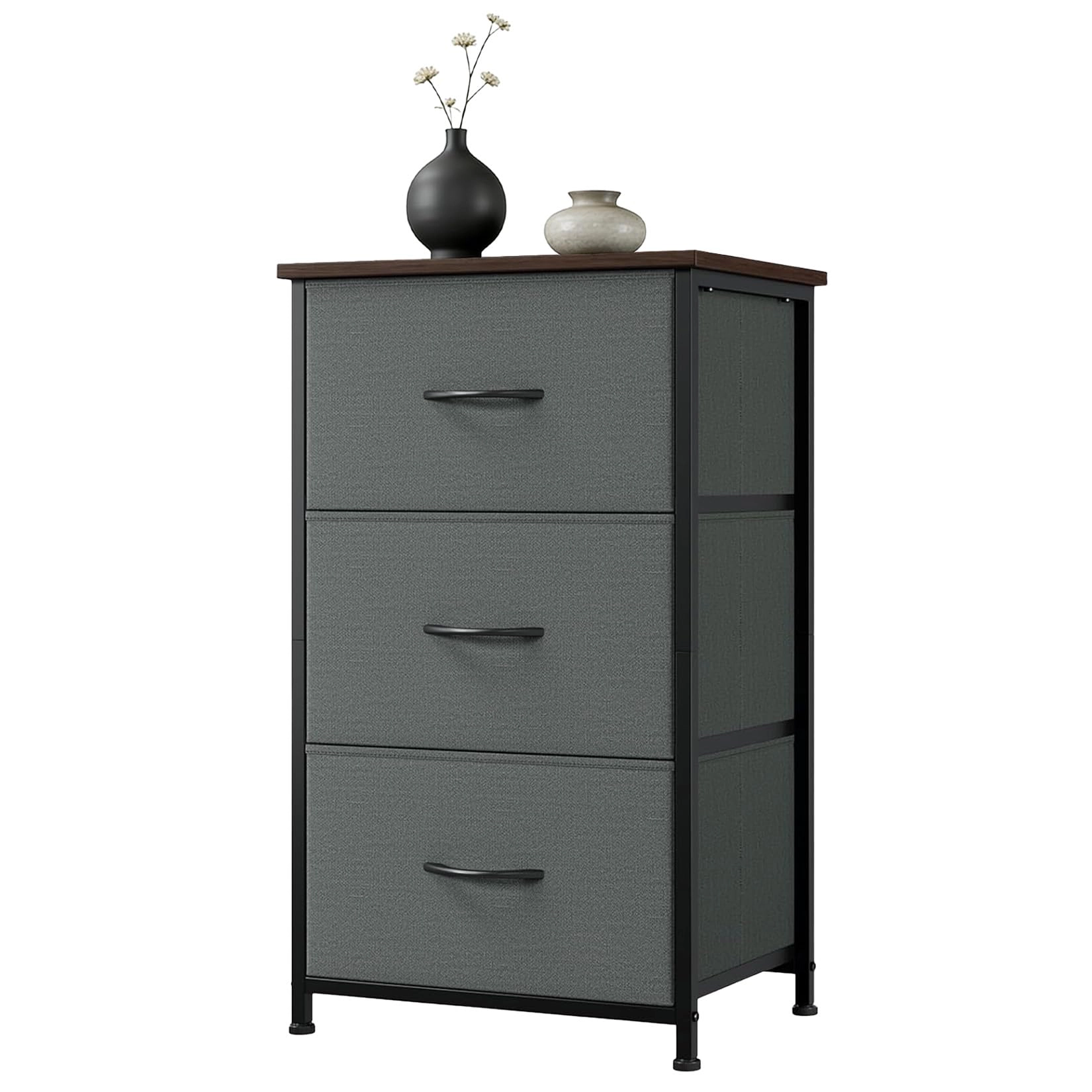 3-Drawer Dresser with Removable Fabric Bins, Slim Wood Grain Storage Organizer for Small Spaces